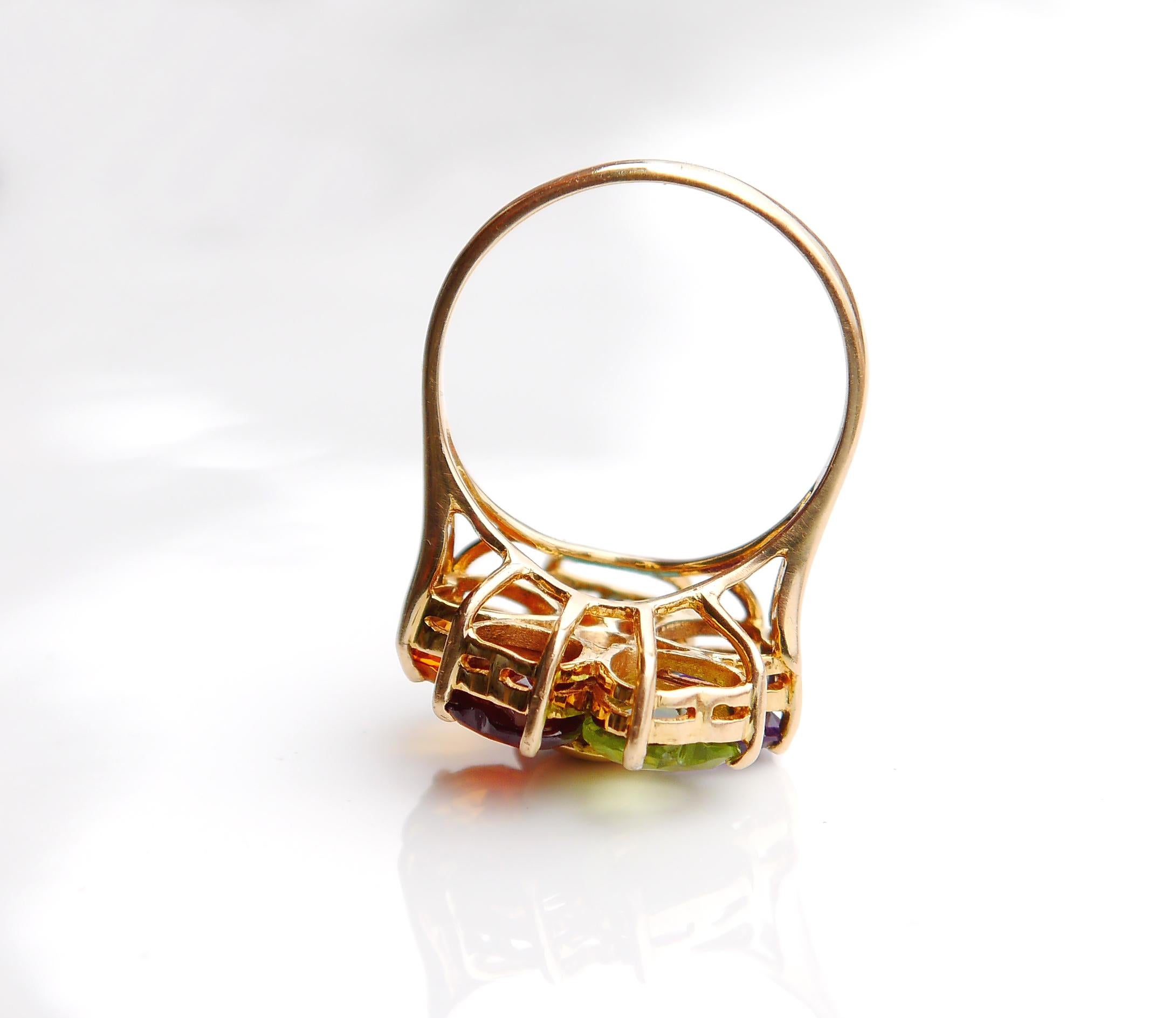 Women's Vintage Ring Topaz Garnet Citrine Peridot Amethyst solid 14K Gold ØUS9.75/ 7.8gr For Sale