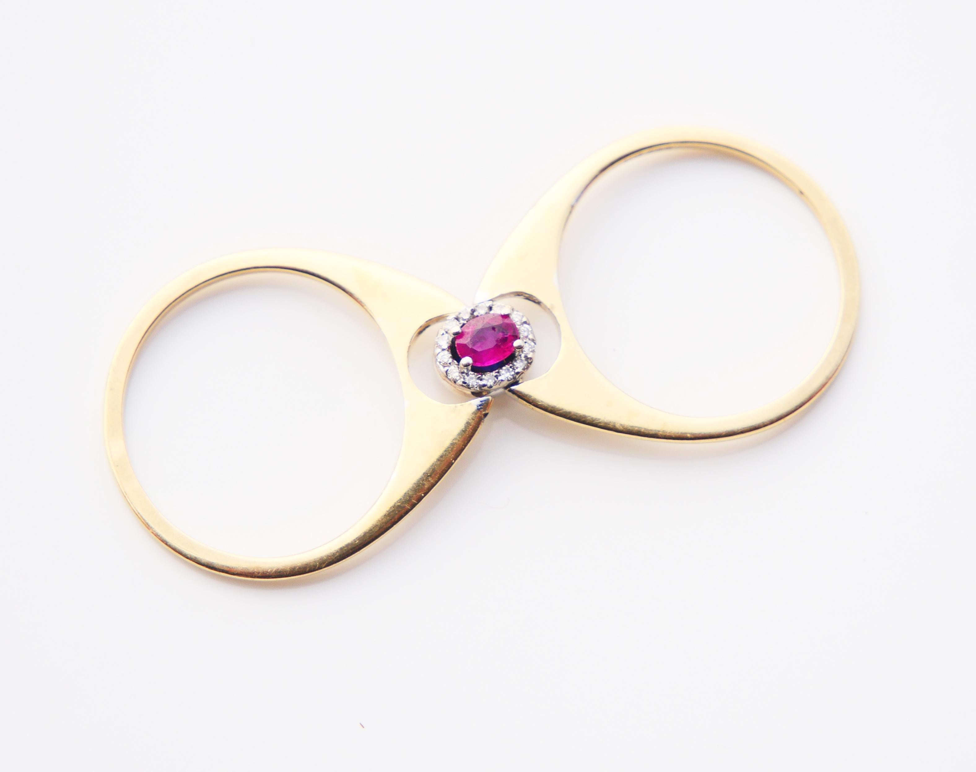 Vintage Ring zwei in einem Halo Rubin Saphir Diamanten 14K Gold /ØUS7.25 /3.9gr im Angebot 5