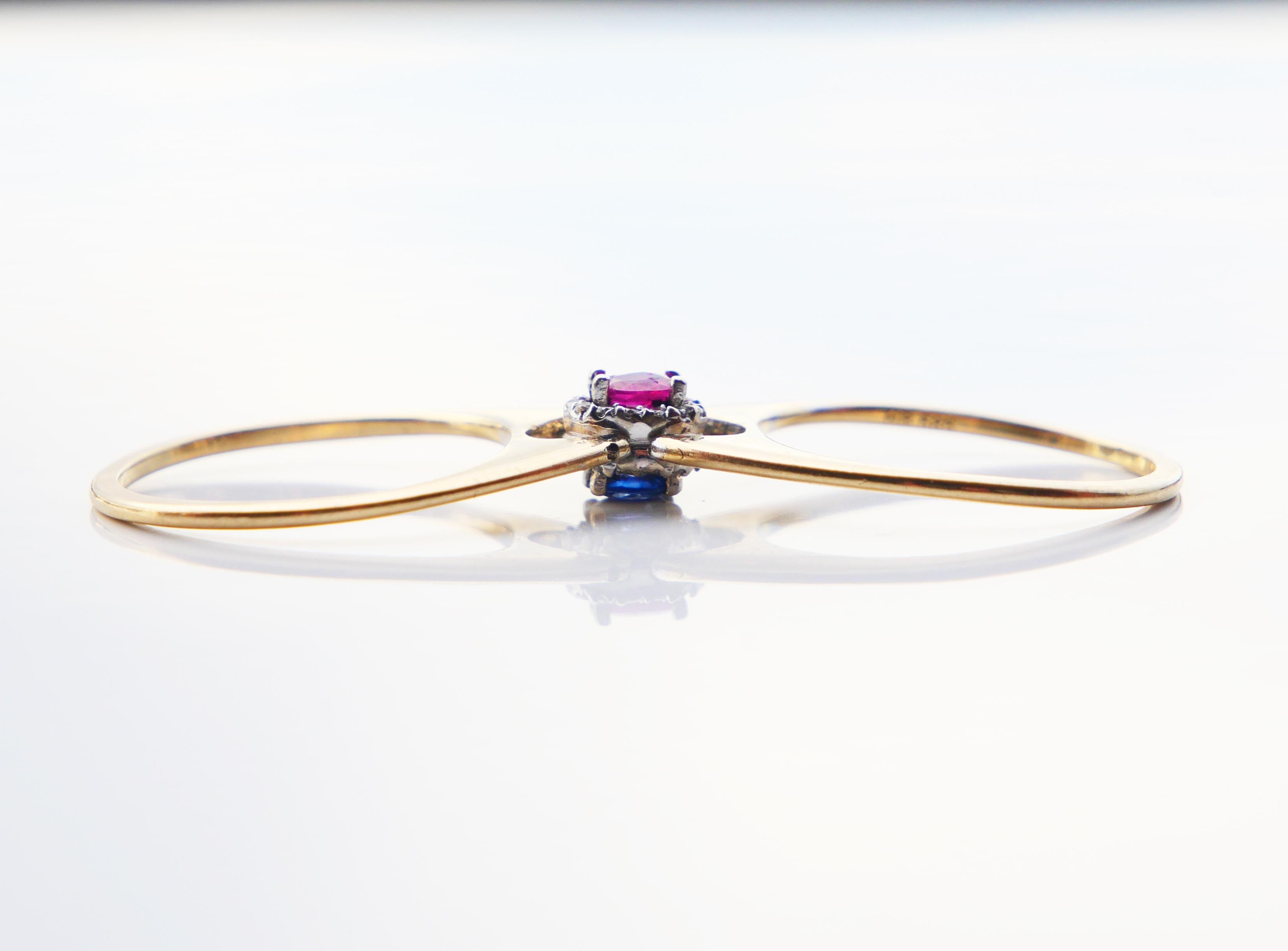 Vintage Ring zwei in einem Halo Rubin Saphir Diamanten 14K Gold /ØUS7.25 /3.9gr im Angebot 6