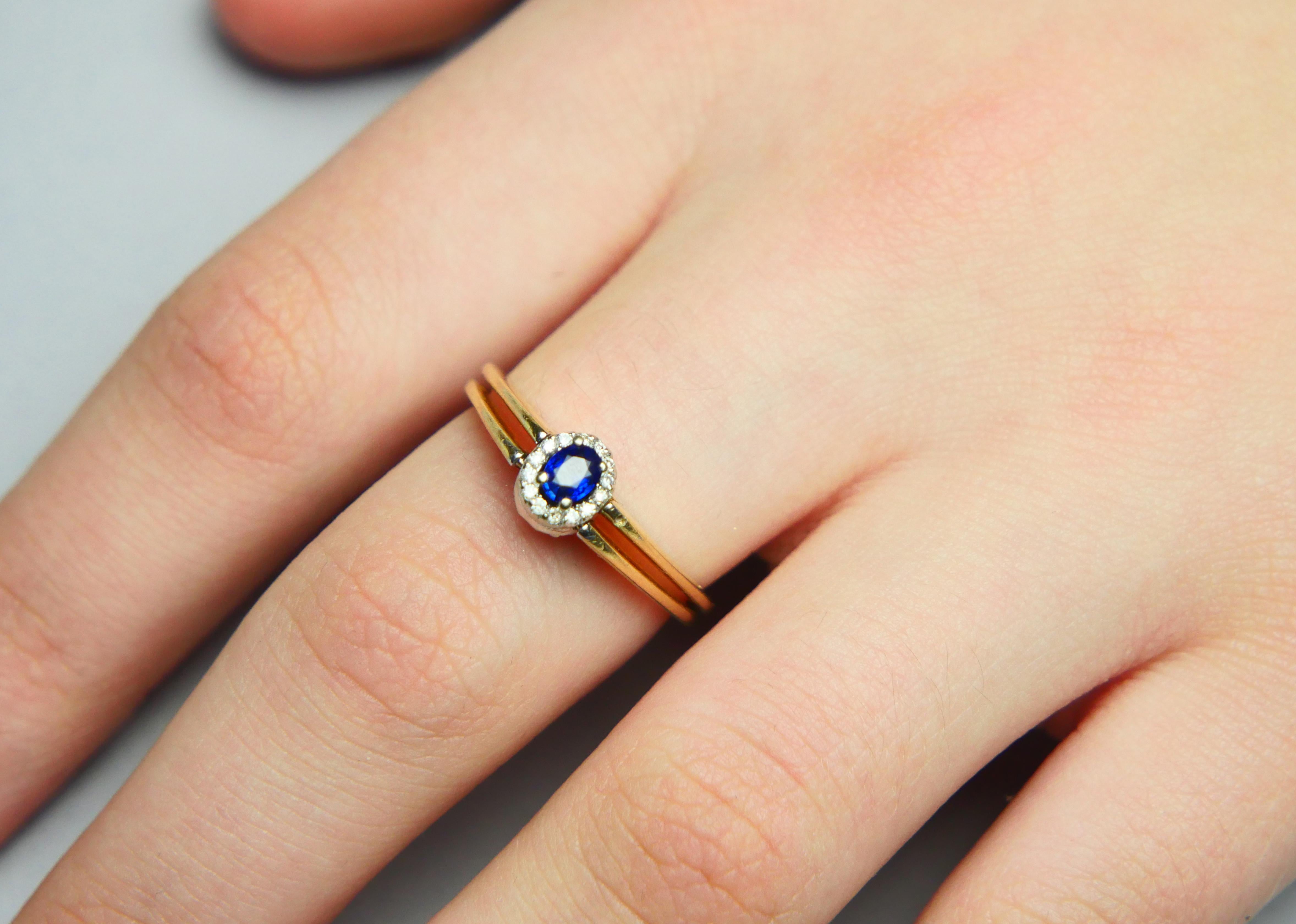 Vintage Ring zwei in einem Halo Rubin Saphir Diamanten 14K Gold /ØUS7.25 /3.9gr im Angebot 8