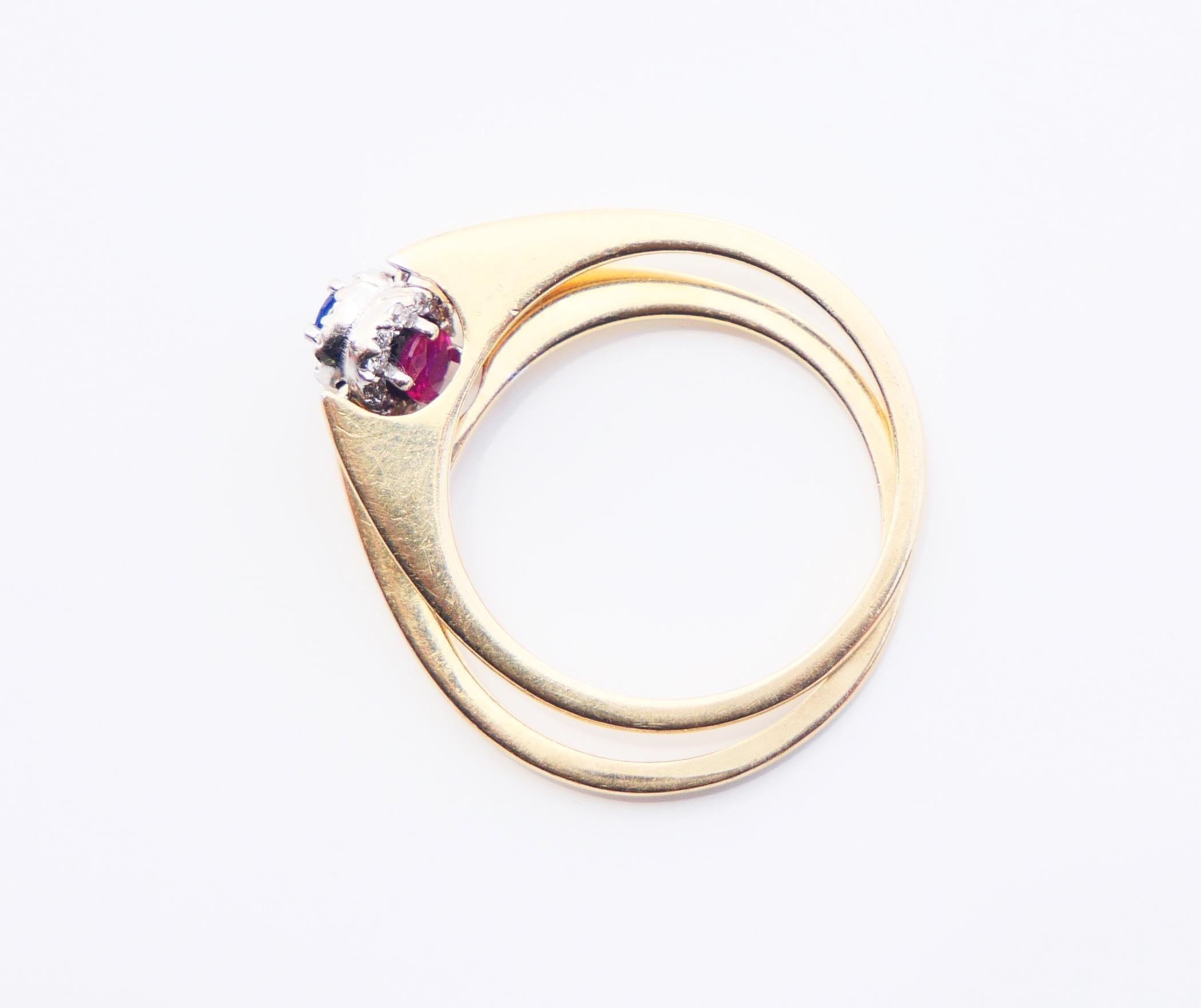Vintage Ring zwei in einem Halo Rubin Saphir Diamanten 14K Gold /ØUS7.25 /3.9gr im Angebot 12