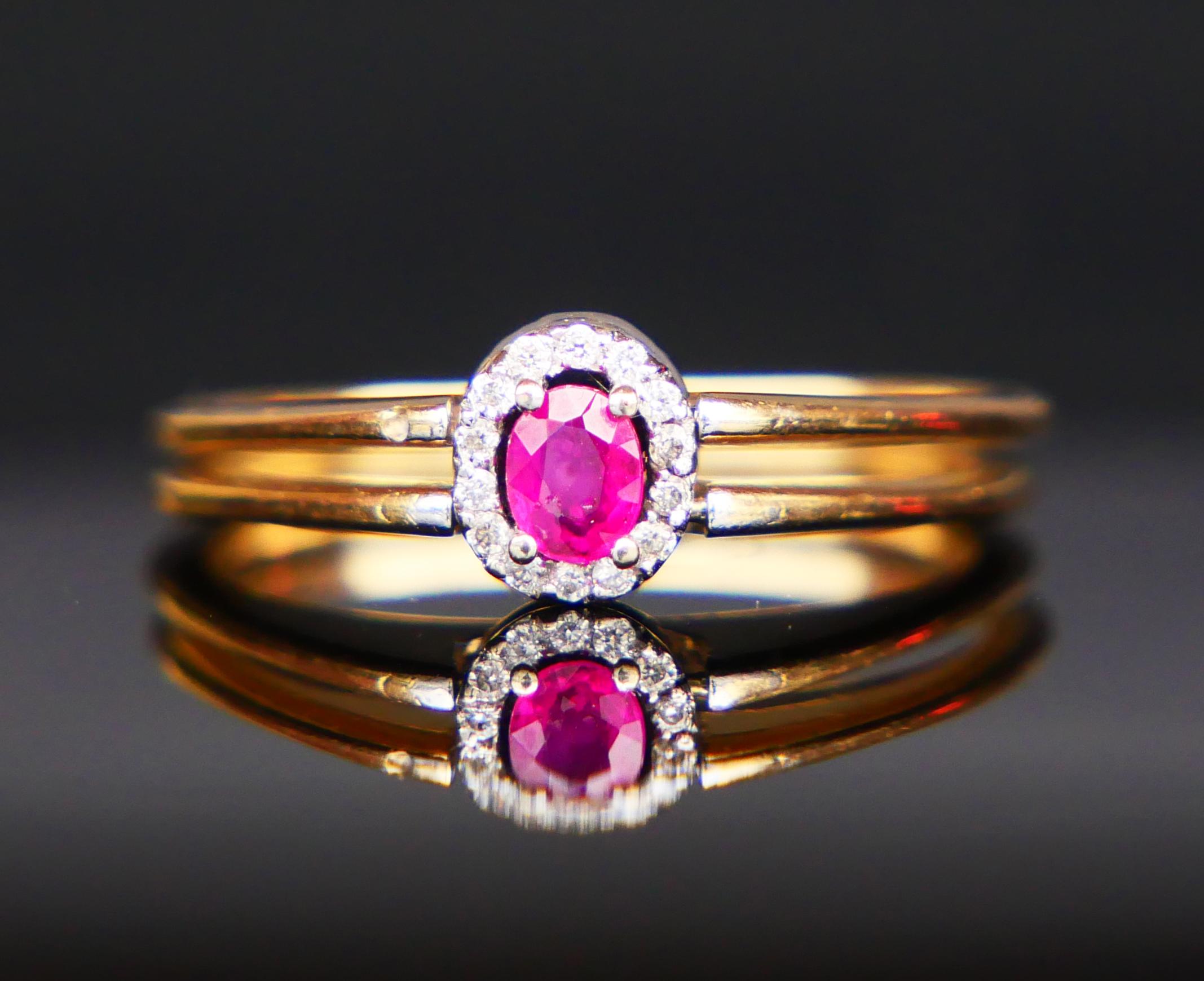 Vintage Ring zwei in einem Halo Rubin Saphir Diamanten 14K Gold /ØUS7.25 /3.9gr (Retro) im Angebot