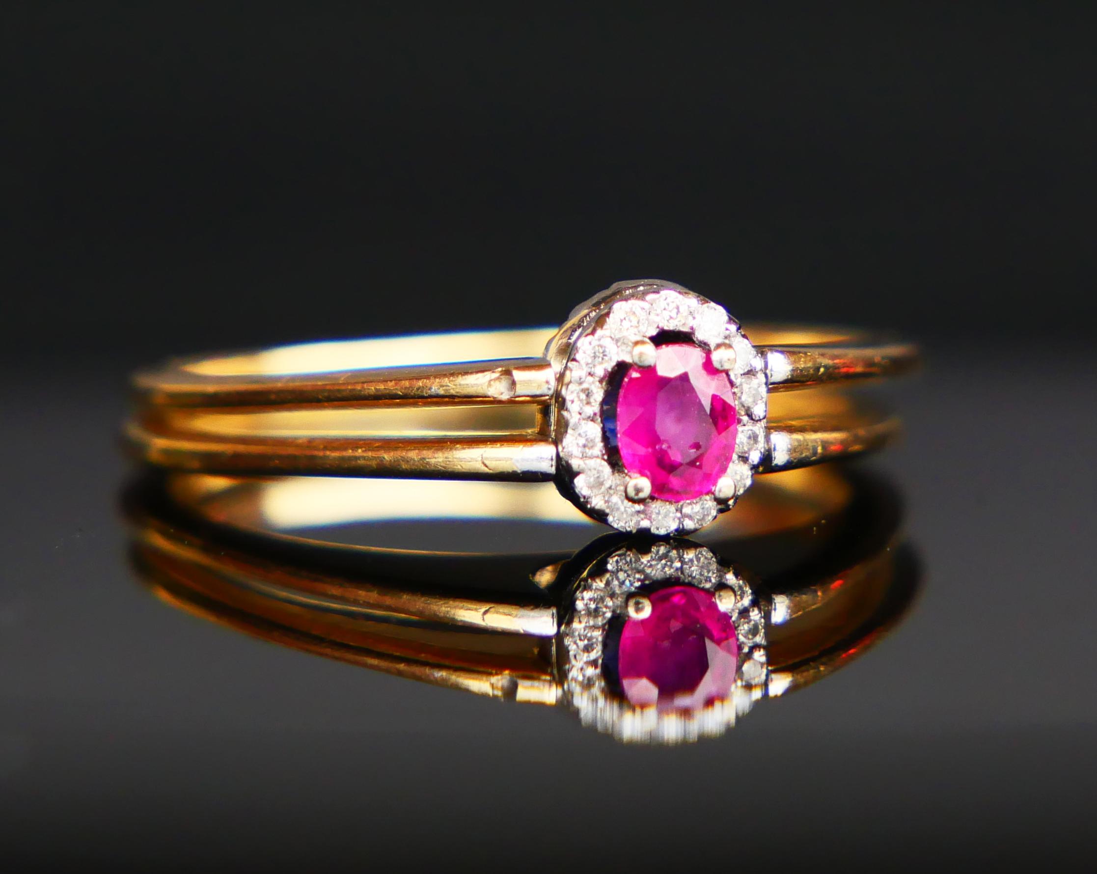 Old European Cut Vintage Ring Two in One Halo Ruby Sapphire Diamonds 14K Gold /ØUS7.25 /3.9gr For Sale