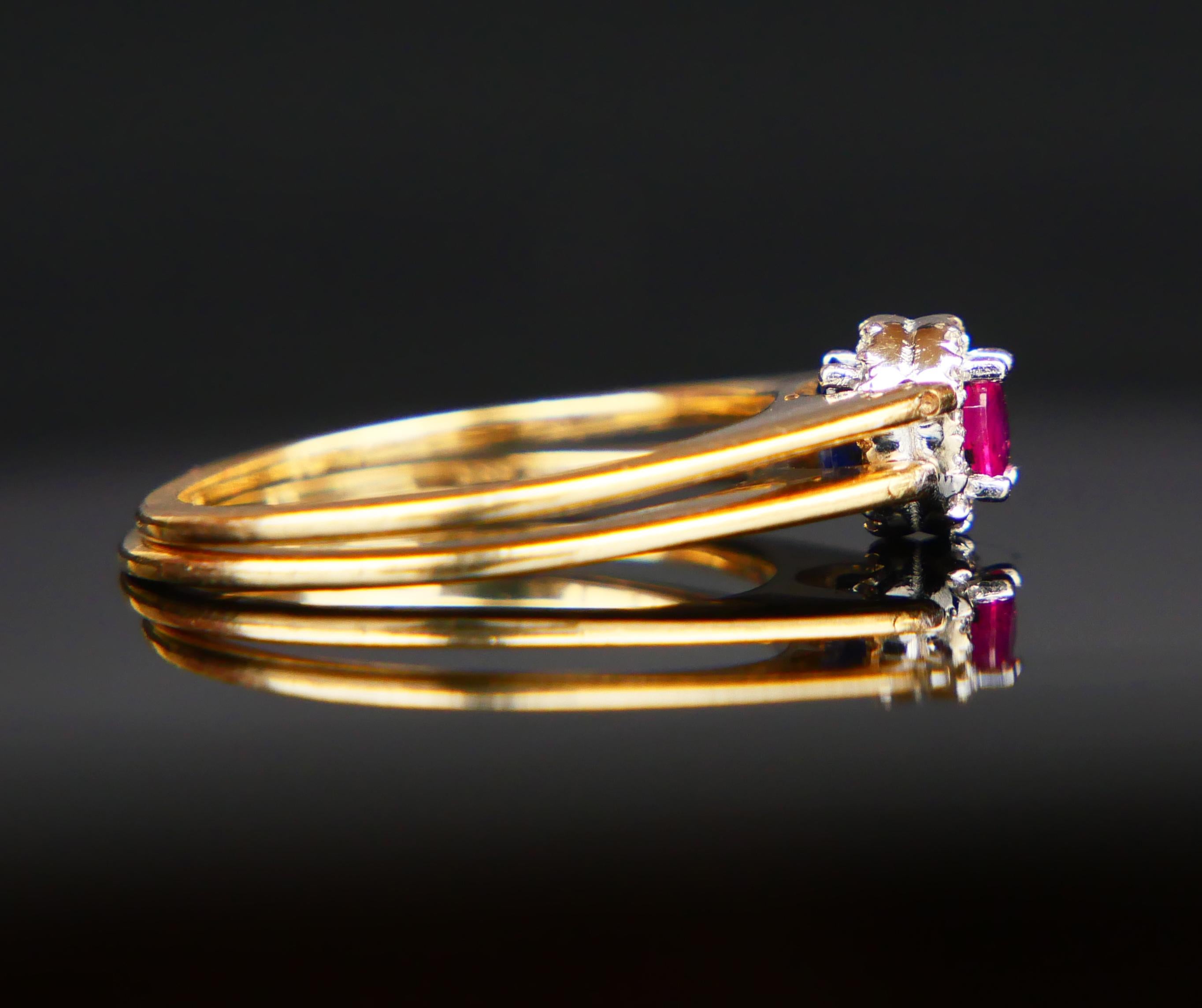Women's Vintage Ring Two in One Halo Ruby Sapphire Diamonds 14K Gold /ØUS7.25 /3.9gr For Sale