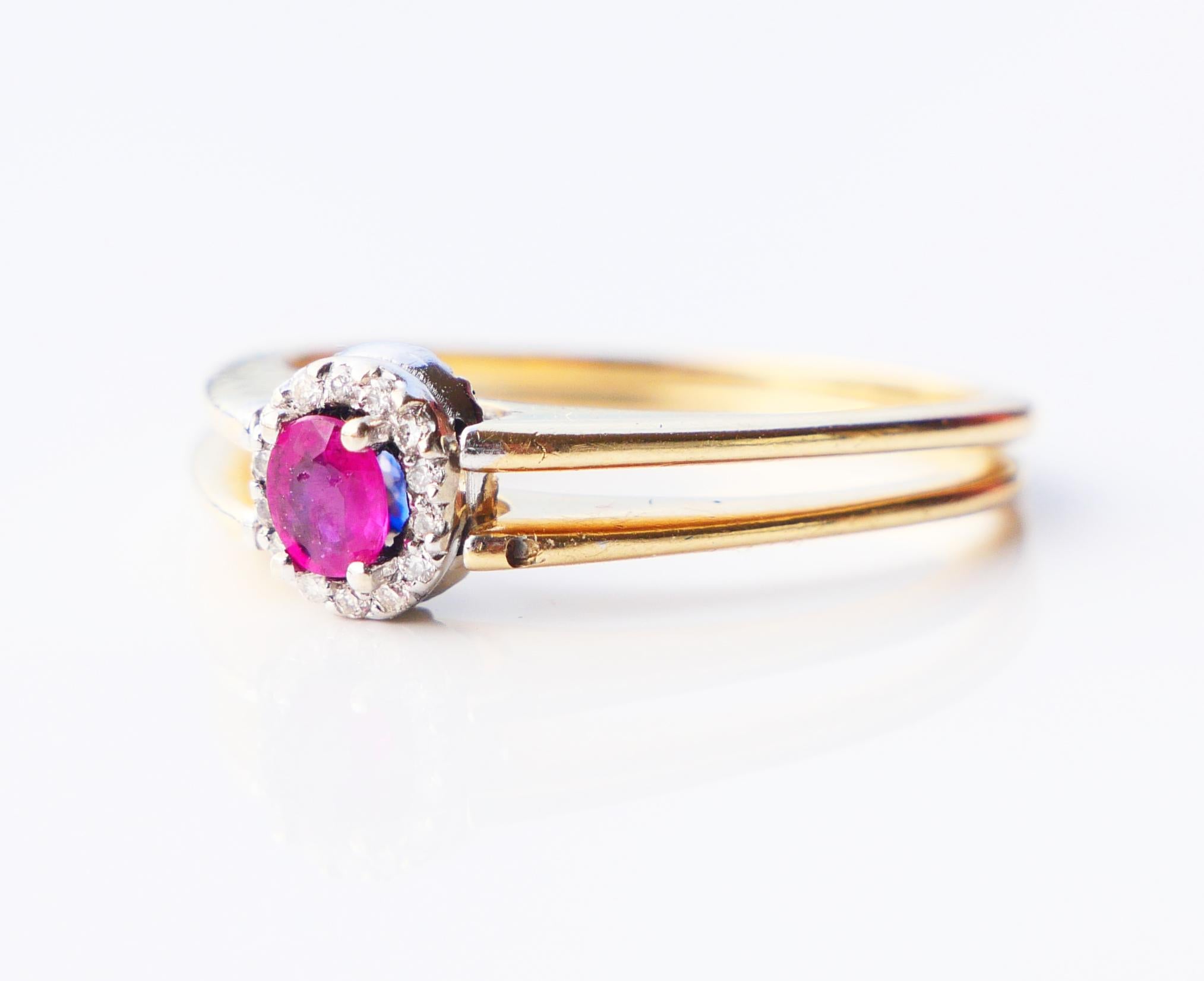 Vintage Ring zwei in einem Halo Rubin Saphir Diamanten 14K Gold /ØUS7.25 /3.9gr im Angebot 4