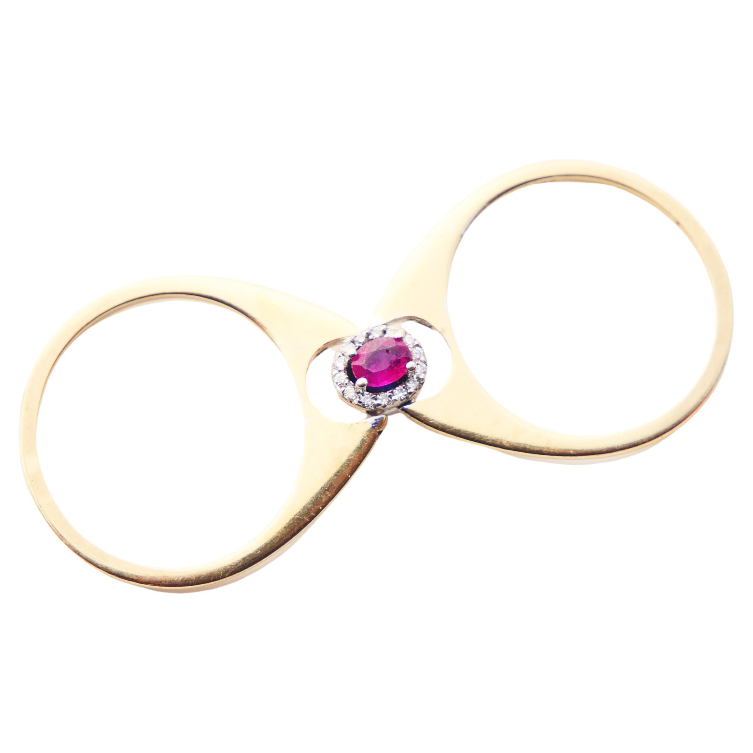 Vintage Ring zwei in einem Halo Rubin Saphir Diamanten 14K Gold /ØUS7.25 /3.9gr im Angebot
