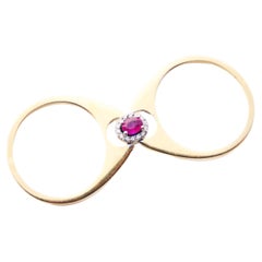 Retro Ring Two in One Halo Ruby Sapphire Diamonds 14K Gold /ØUS7.25 /3.9gr