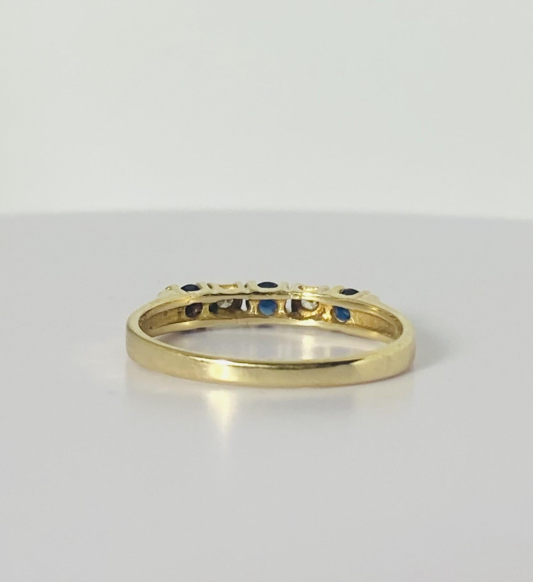 Vintage-Ring mit blauen Saphiren und Diamanten aus den 1950er Jahren, 14 Karat Gelbgold 1