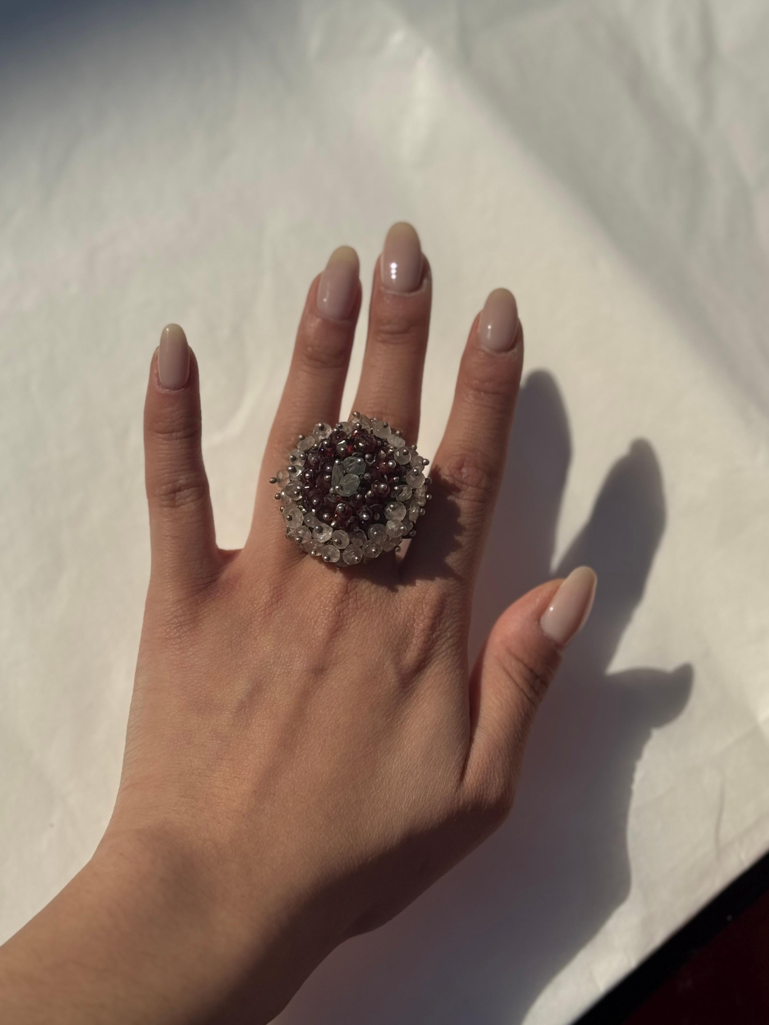 Vintage-Ring mit Clusterperlen aus Halbedelsteinen Damen im Angebot