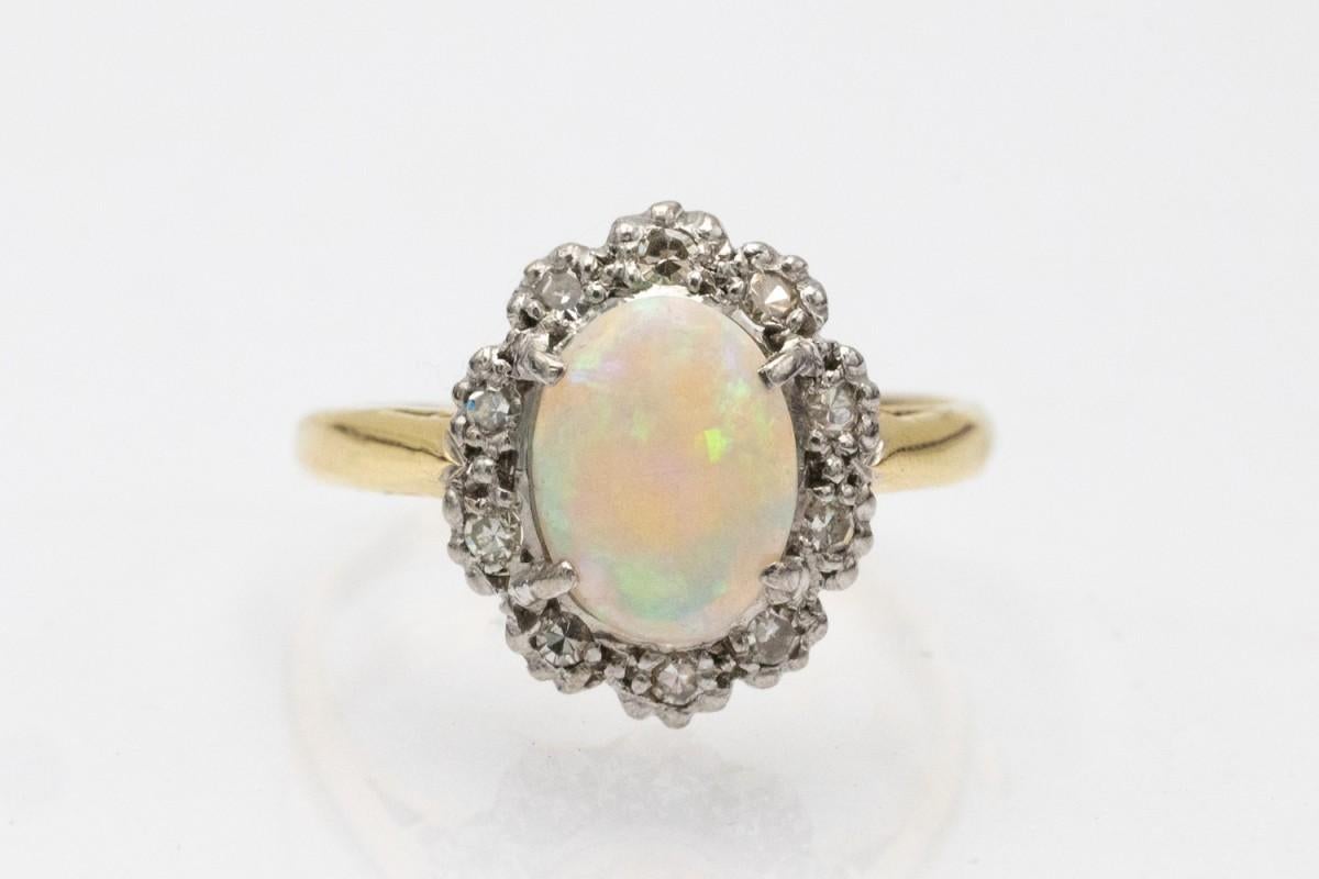 Vintage ring with opal and diamonds, Great Britain, 1960s.