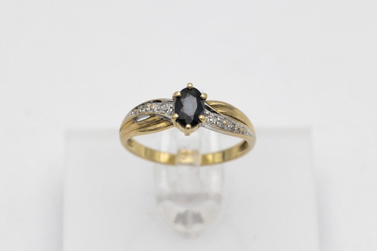 Vintage ring with sapphire and diamonds, France, mid-20th century. In Good Condition For Sale In Chorzów, PL