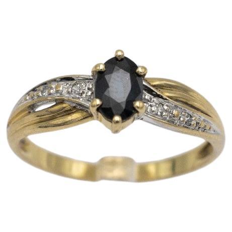 Vintage ring with sapphire and diamonds, France, mid-20th century. For Sale