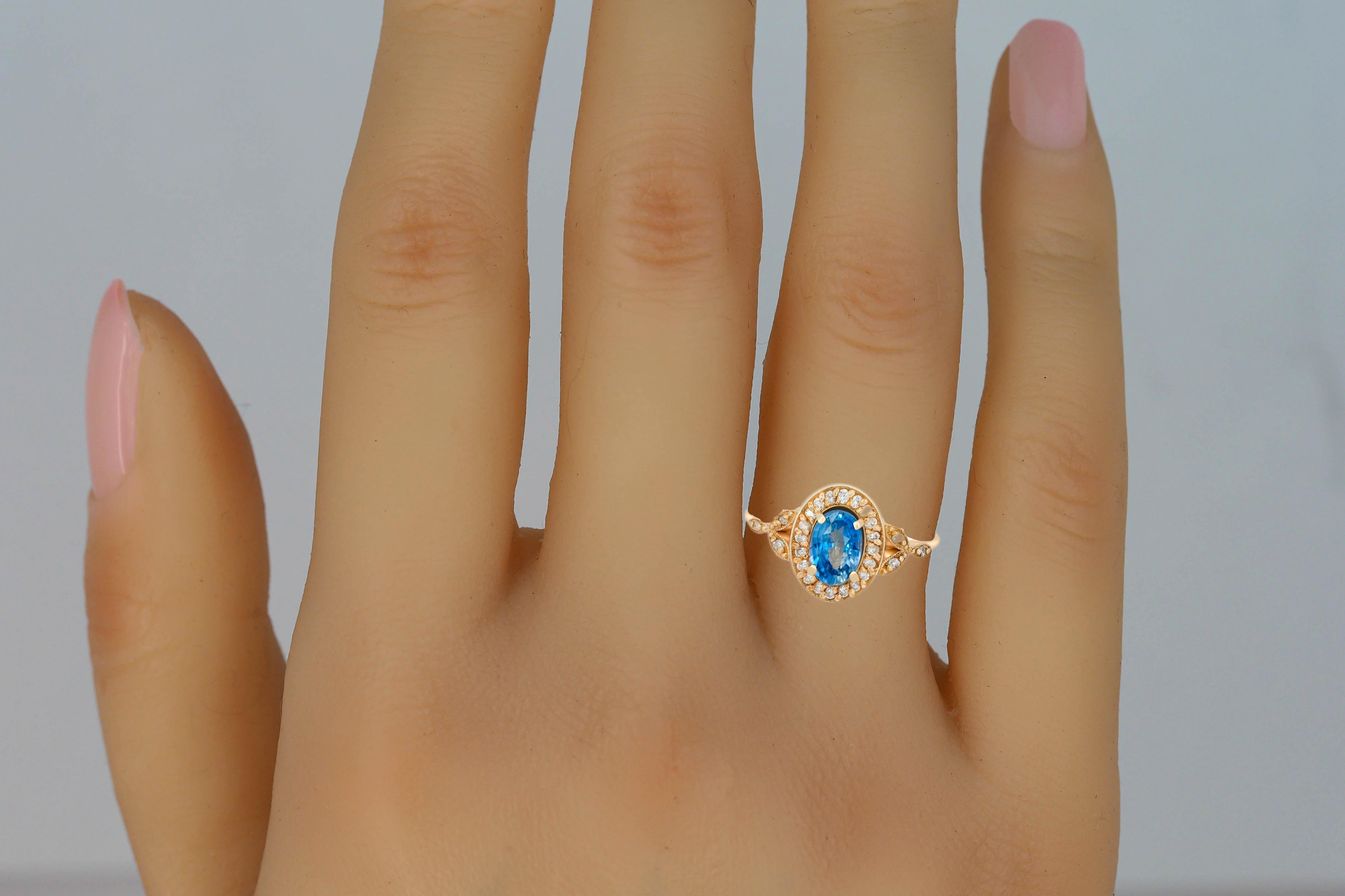 For Sale:  Vintage ring with sapphire and diamonds in 14k gold 2