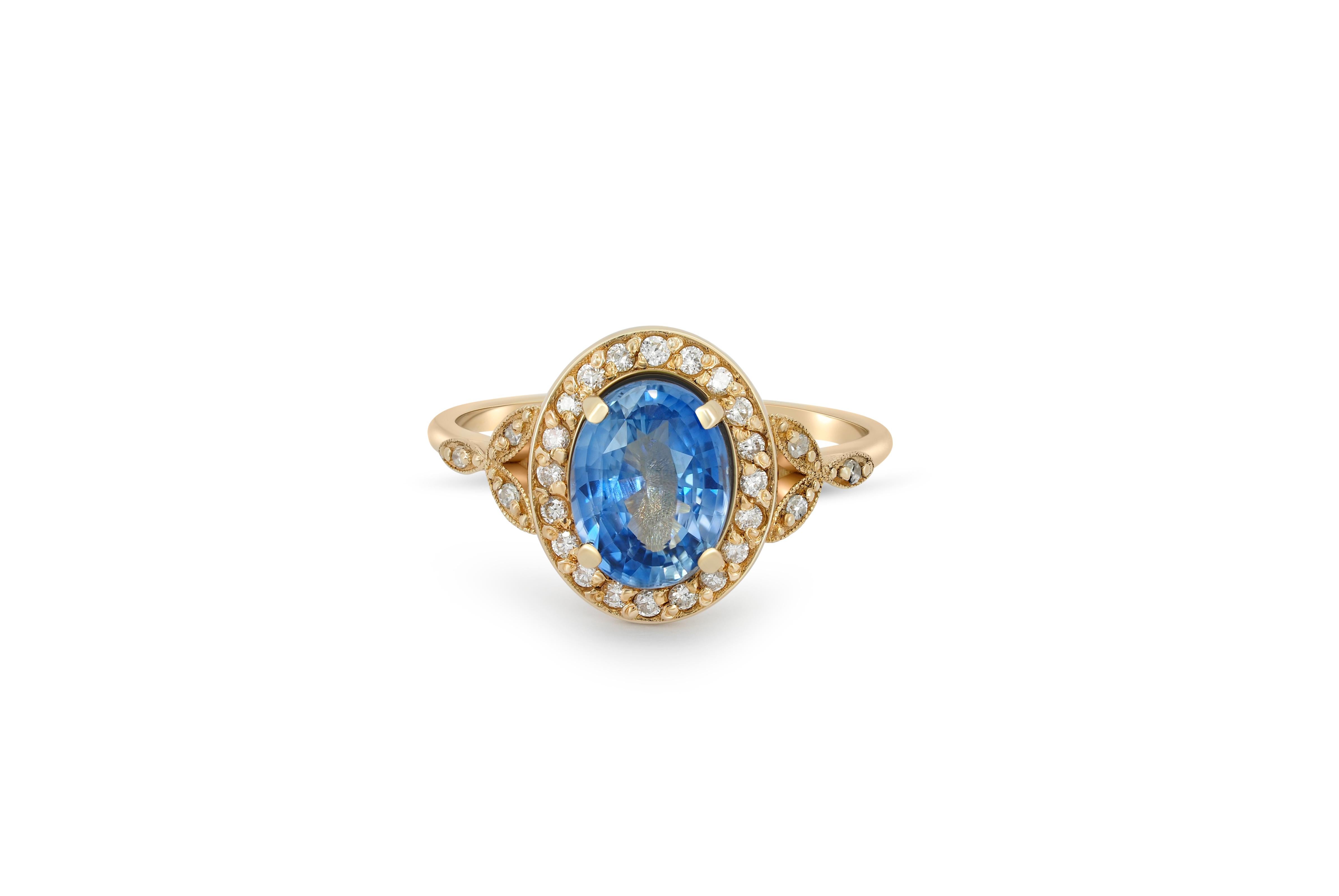 For Sale:  Vintage ring with sapphire and diamonds in 14k gold 3