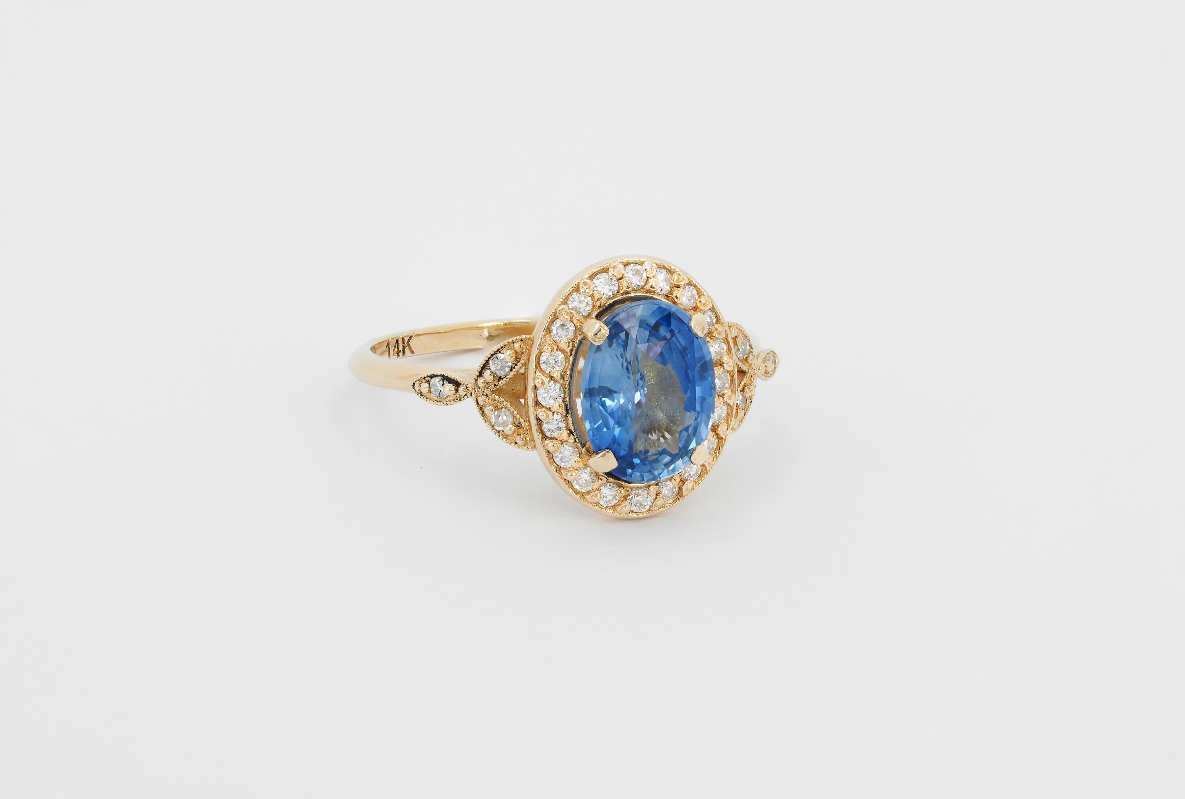 For Sale:  Vintage ring with sapphire and diamonds in 14k gold 4