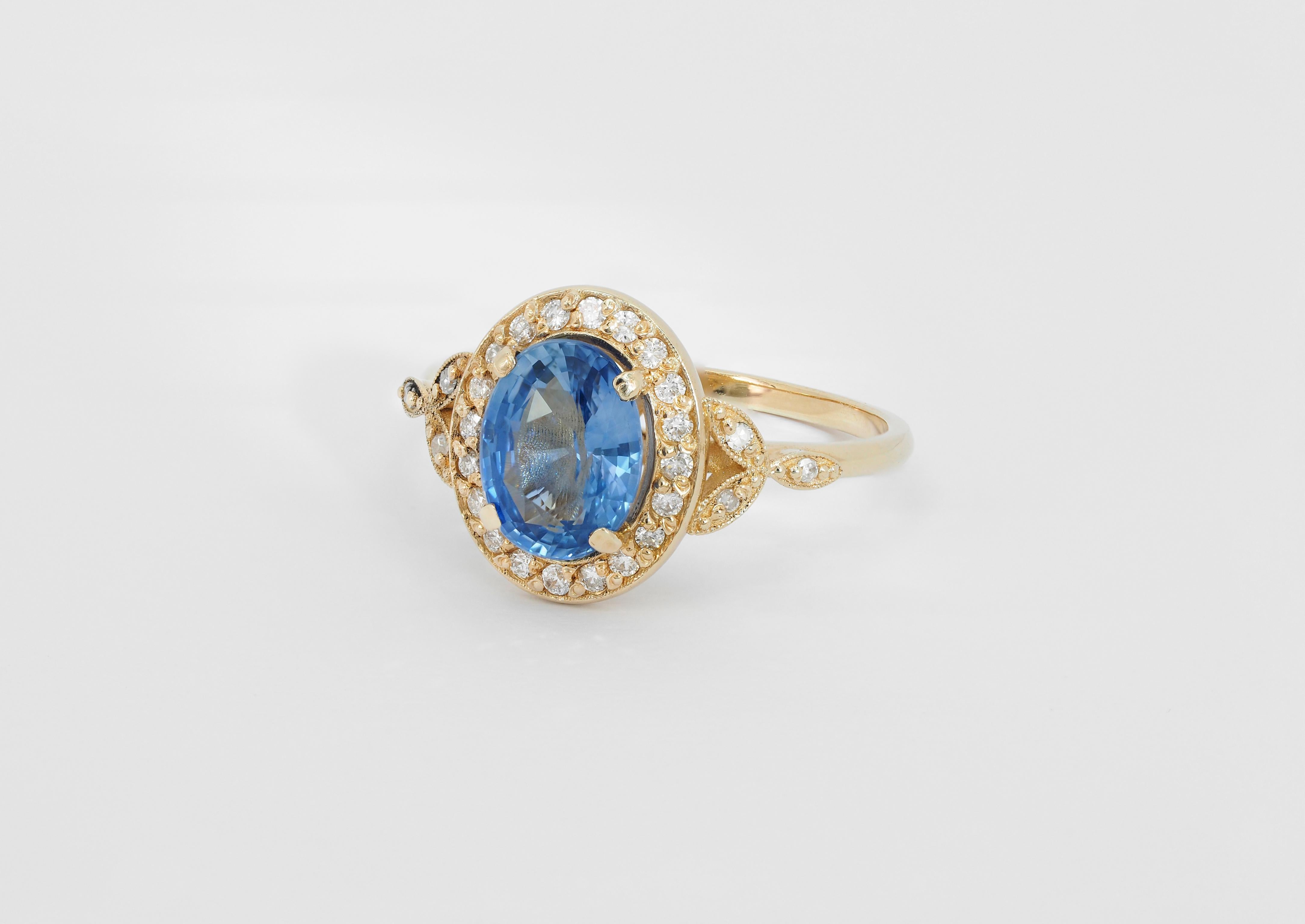 For Sale:  Vintage ring with sapphire and diamonds in 14k gold 5