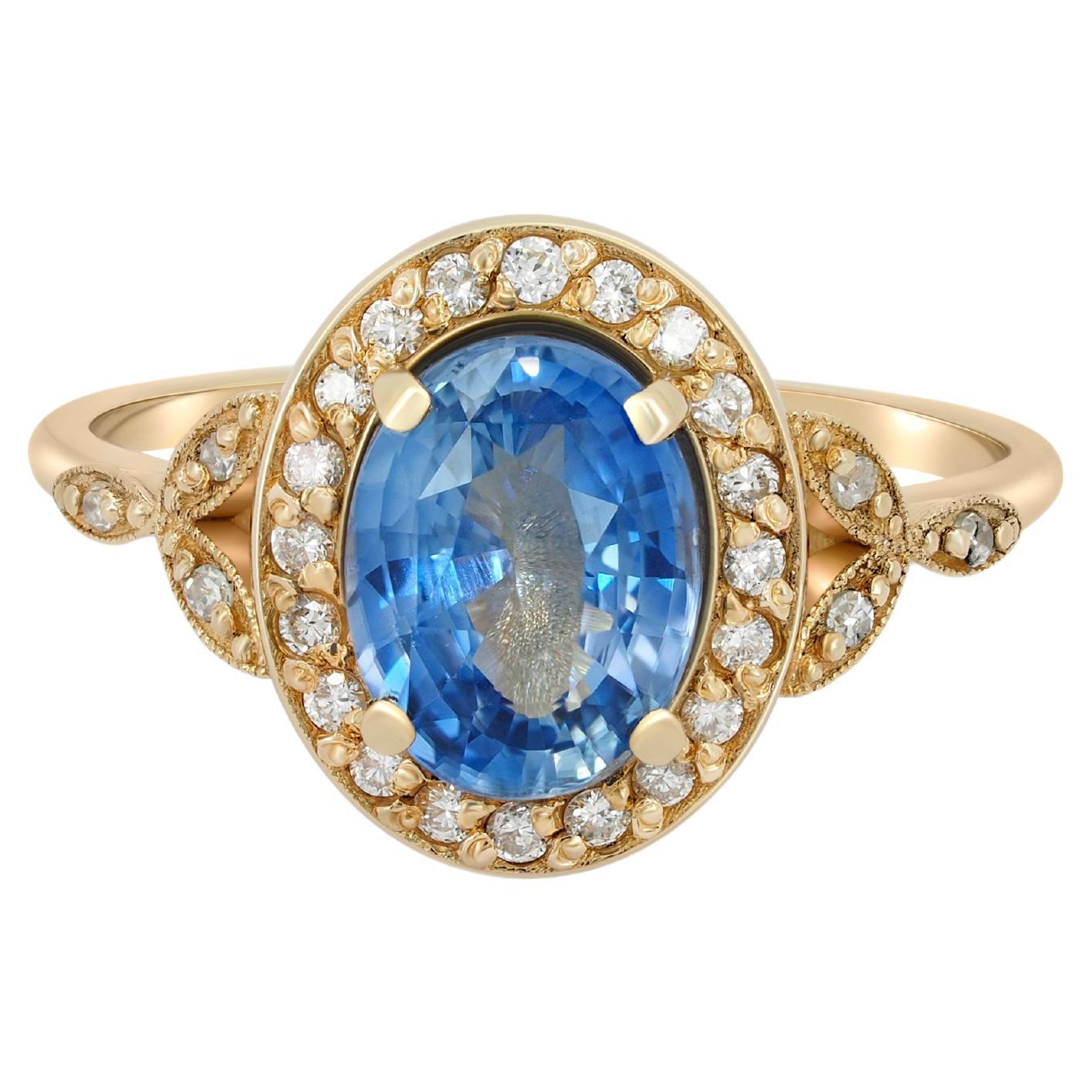 For Sale:  Vintage ring with sapphire and diamonds in 14k gold