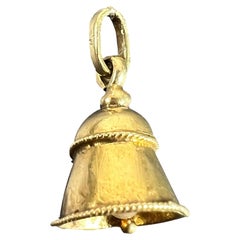 Vintage Ringing Wedding Bell 18K Yellow Gold Pearl Charm Pendant