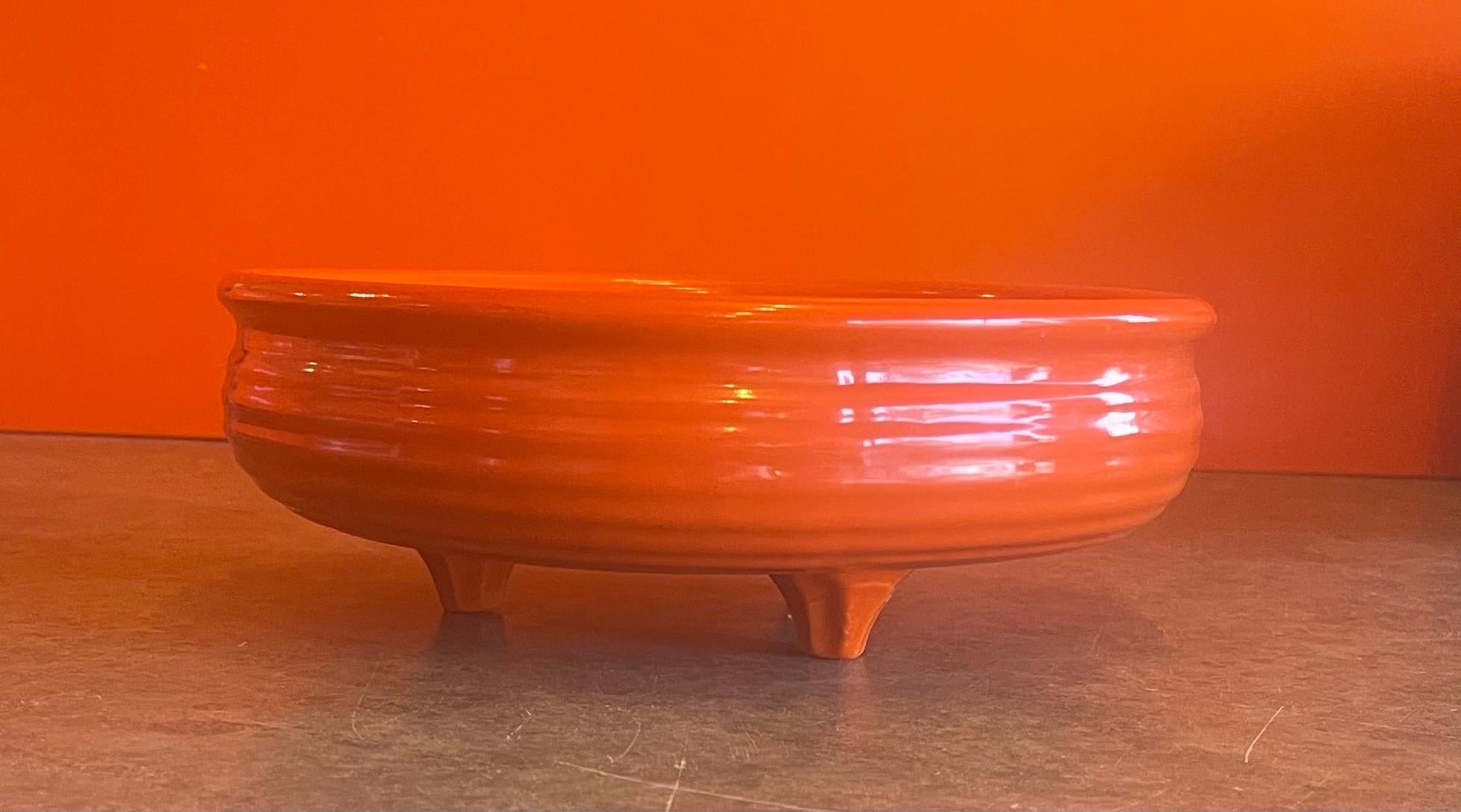 American Vintage Ringware Footed Fruit Bowl in Orange by Bauer