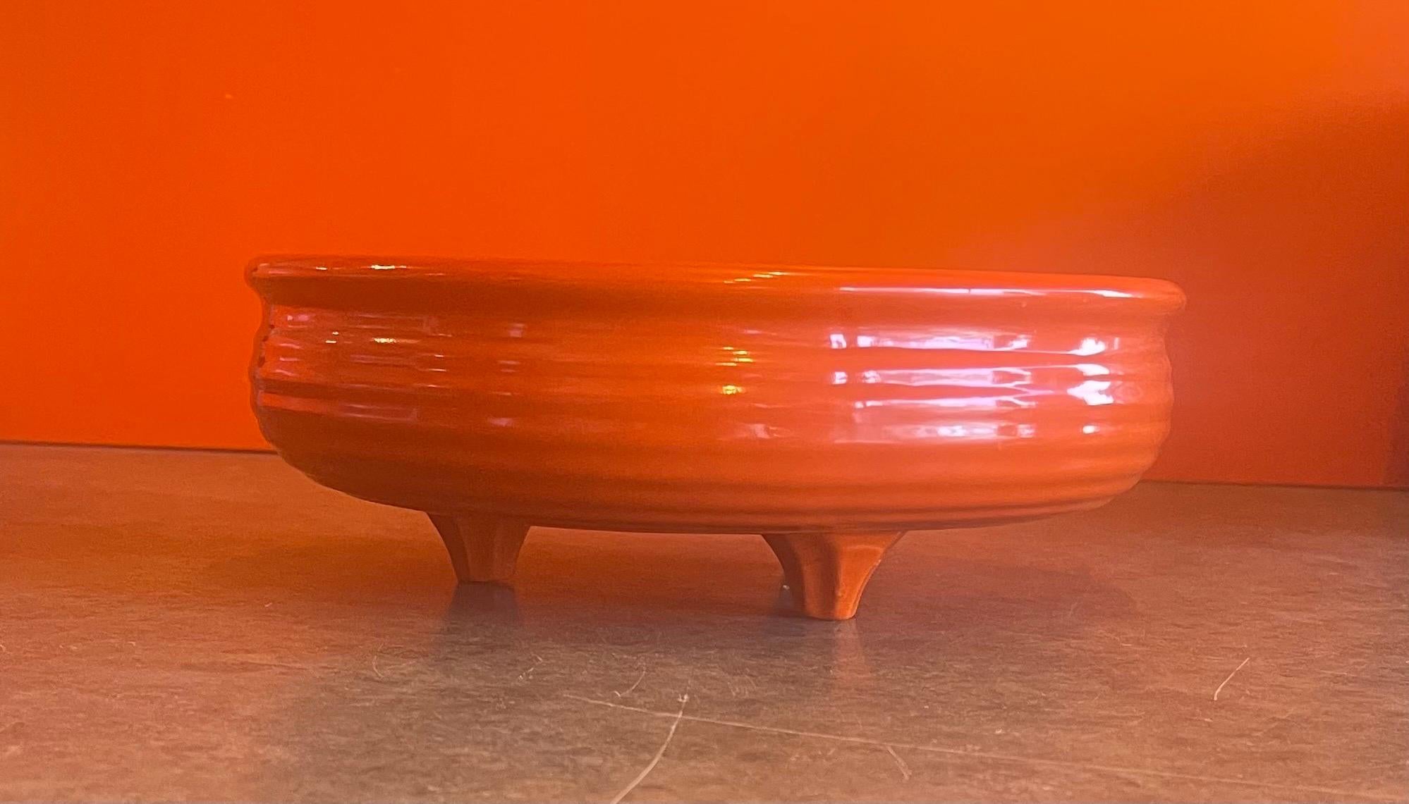 20th Century Vintage Ringware Footed Fruit Bowl in Orange by Bauer