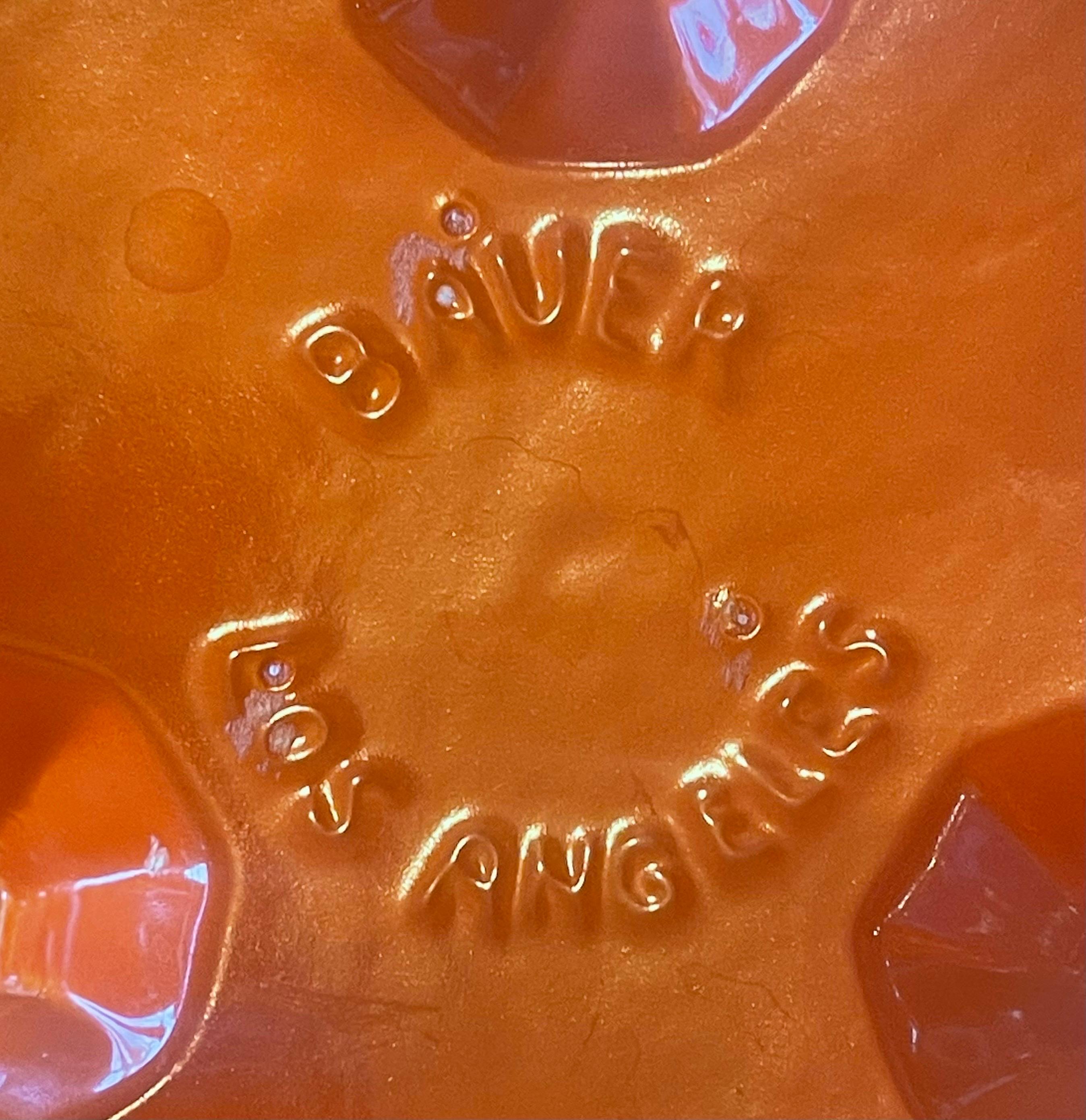 Vintage Ringware Footed Fruit Bowl in Orange by Bauer 2