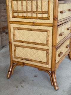 Vintage Rising Sun Rattan & Woven Lingerie Chest – Seven Drawer Tall Chest