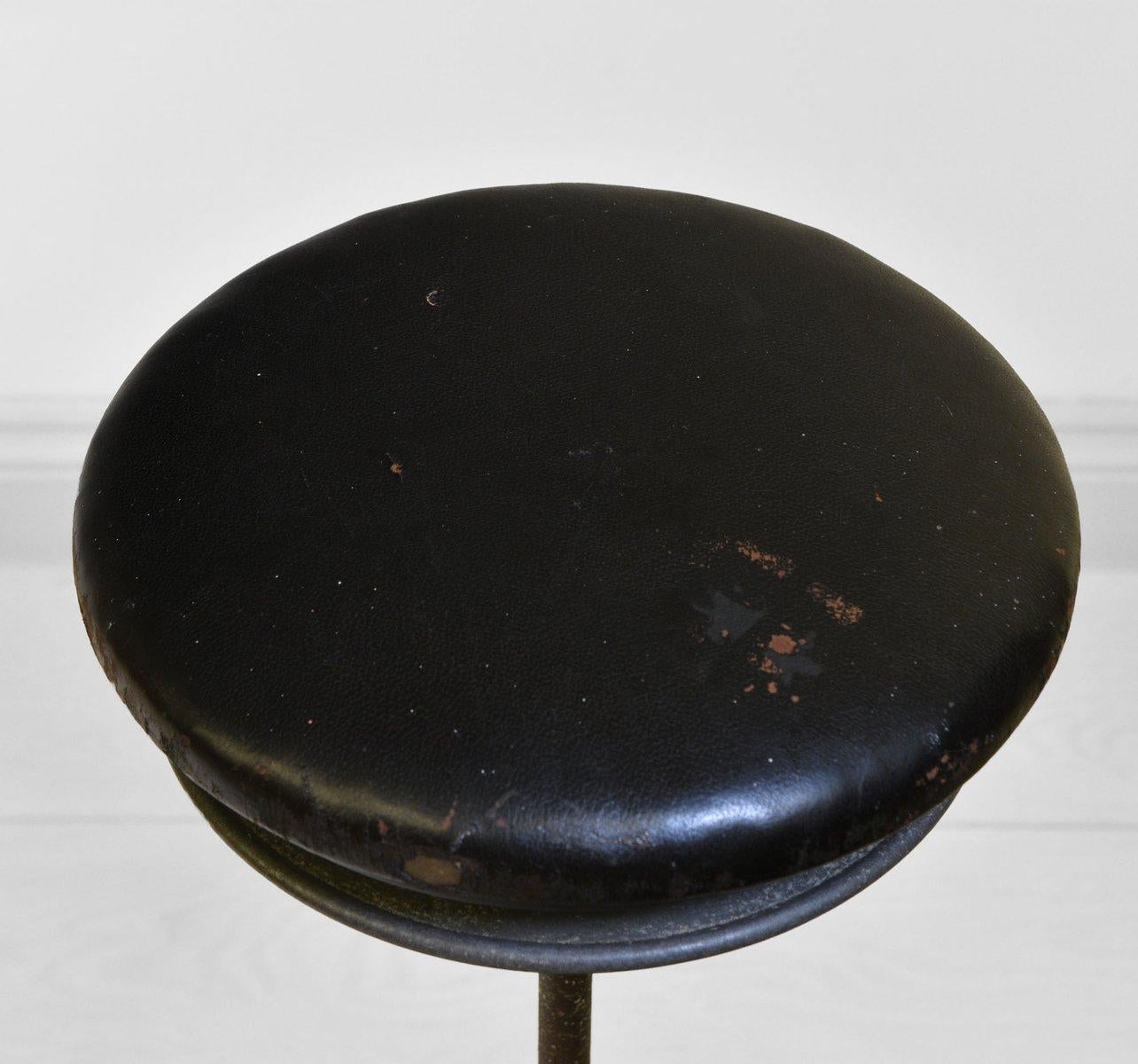 German Vintage Ritter Industrial Leather Seated Operating Medical Stool Circa 1930s