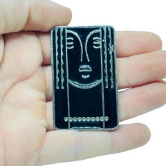 Vintage RITZ signed silver tone enamel modernist designer brooch pendant