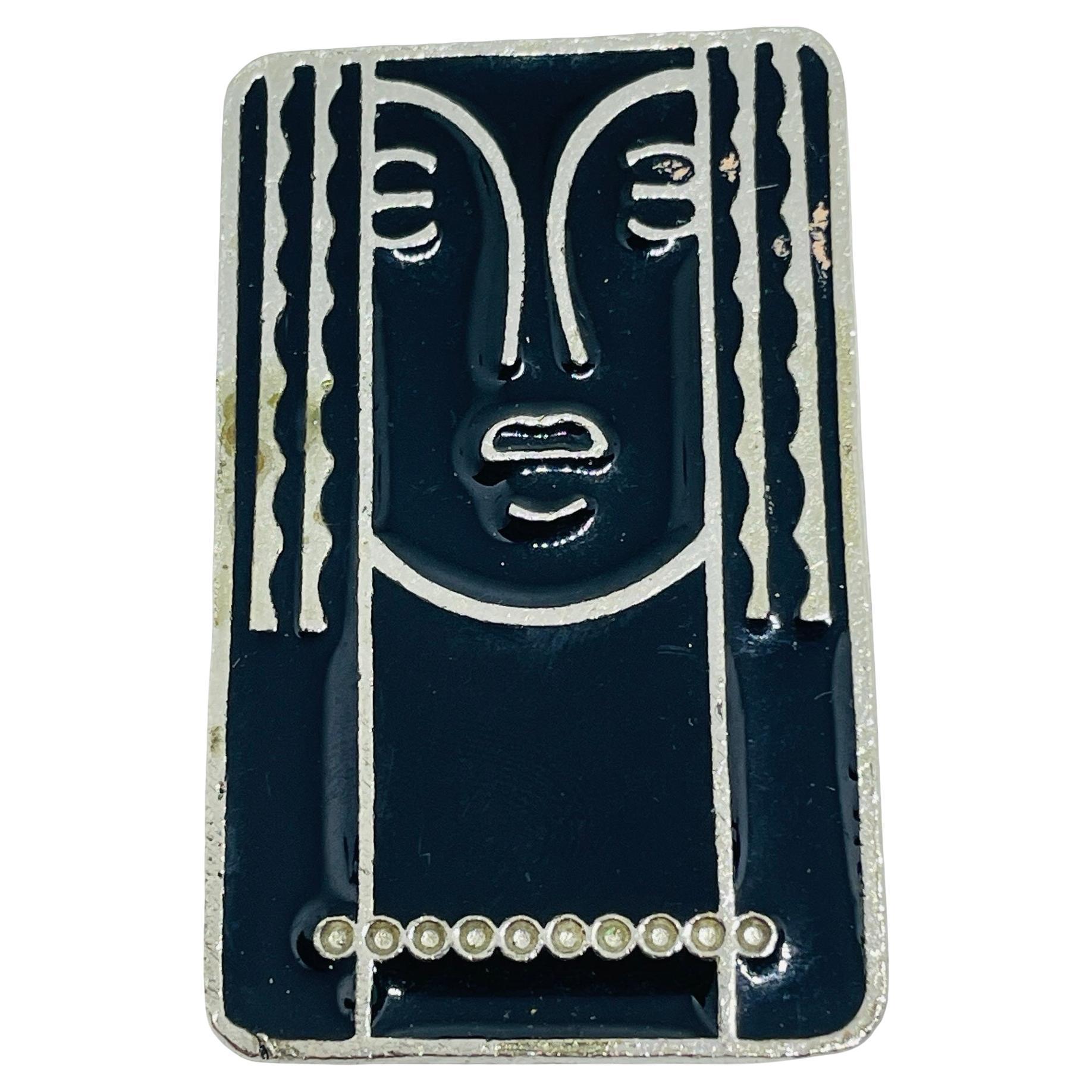 Vintage RITZ signed silver tone enamel modernist designer brooch pendant For Sale