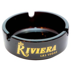 Vintage Riviera Las Vegas Dino's Den Delmonico Black Glass Ashtray 1950s