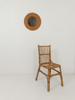 Vintage Riviera Round Mirror in Curved Canes and Rattan Core Braids, Italy 70s