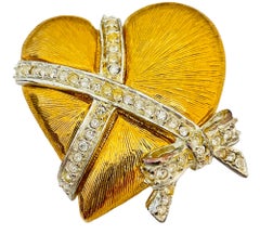 Vintage RJ GRAZIANO gold rhinestone heart designer runway brooch