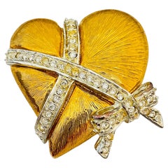 Vintage RJ GRAZIANO gold rhinestone heart designer runway brooch