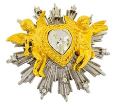 Vintage RJ GRAZIANO gold silver rhinestone heart angels designer runway brooch