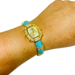 By R.R. GRAZIANO montre de créateur en or, turquoise, émail et strass