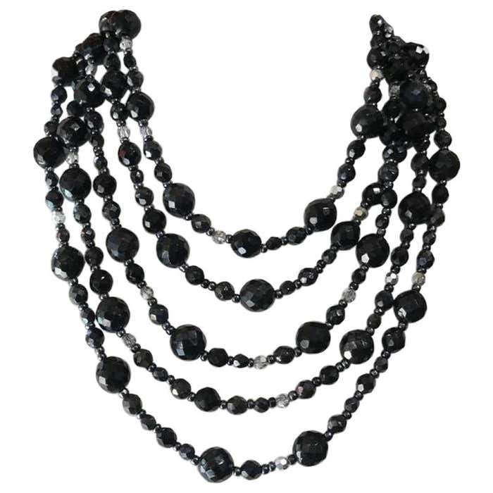Vintage R.J. Graziano Multi-Strand Black Glass Bead Bib Necklace For ...