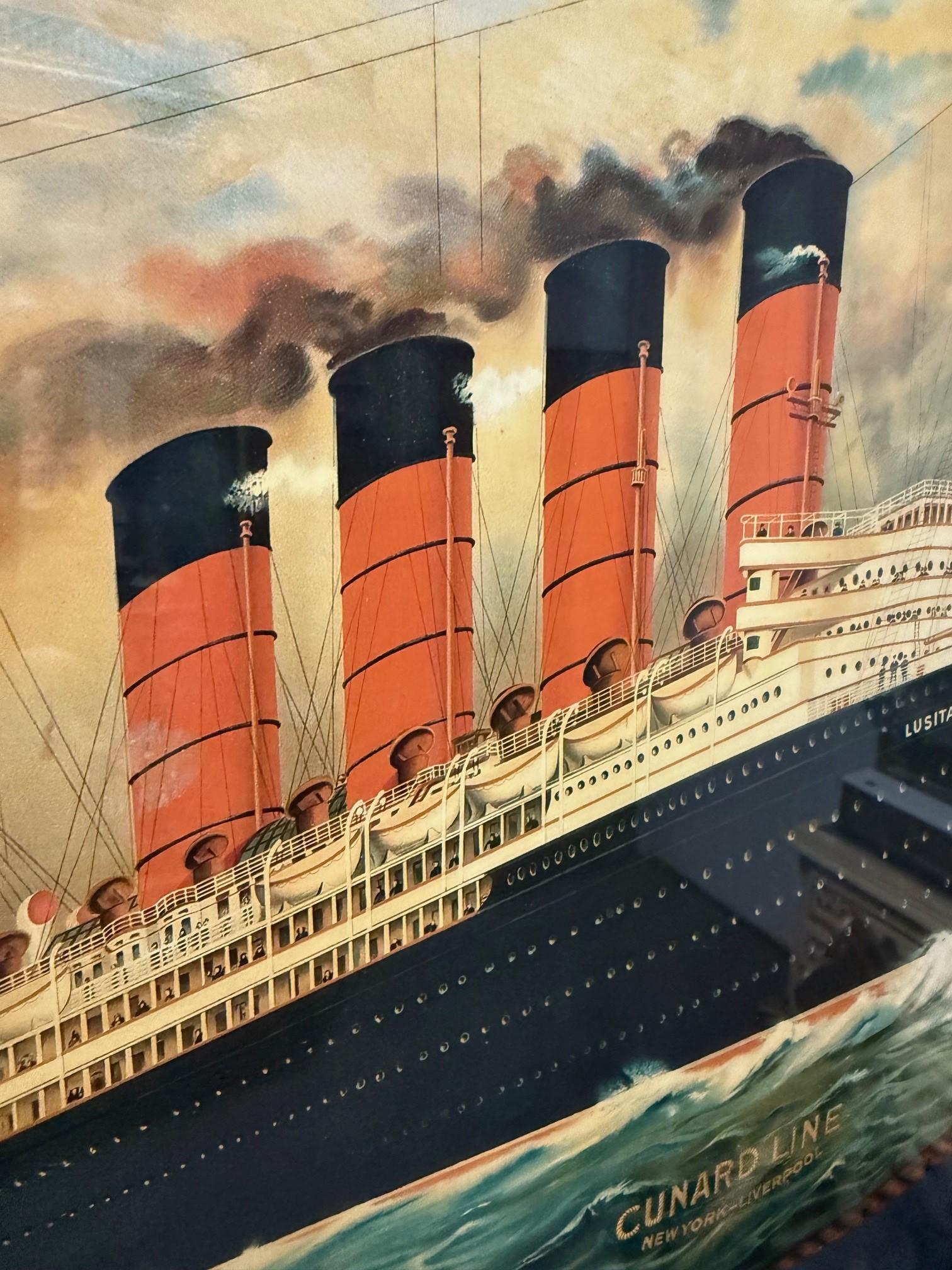 Vintage RMS Lusitania Weißer Star Line gerahmter Druck, Vintage im Angebot 6