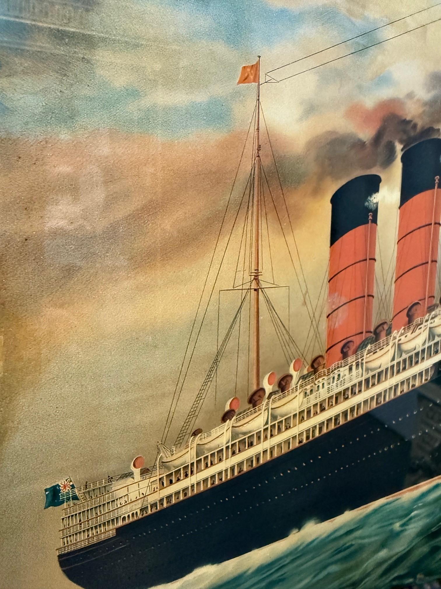 Vintage RMS Lusitania Weißer Star Line gerahmter Druck, Vintage im Angebot 7