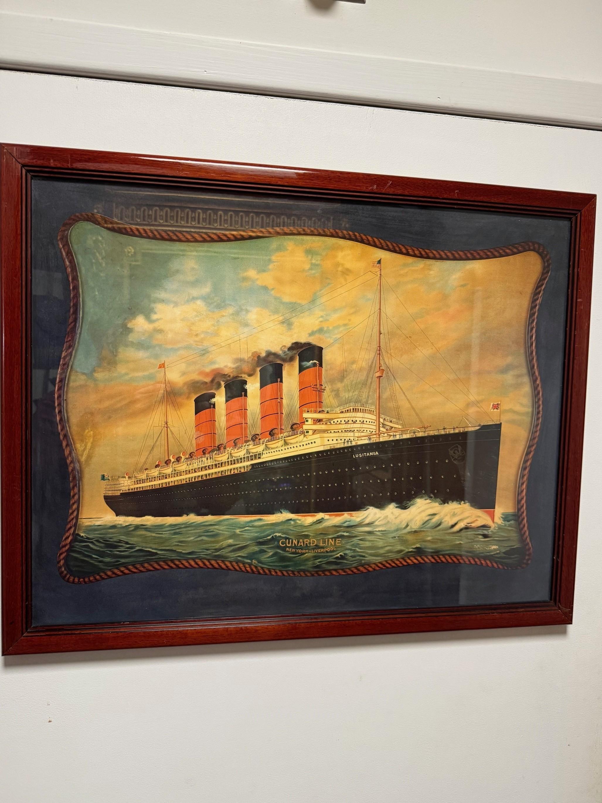 Vintage RMS Lusitania Weißer Star Line gerahmter Druck, Vintage im Angebot 13