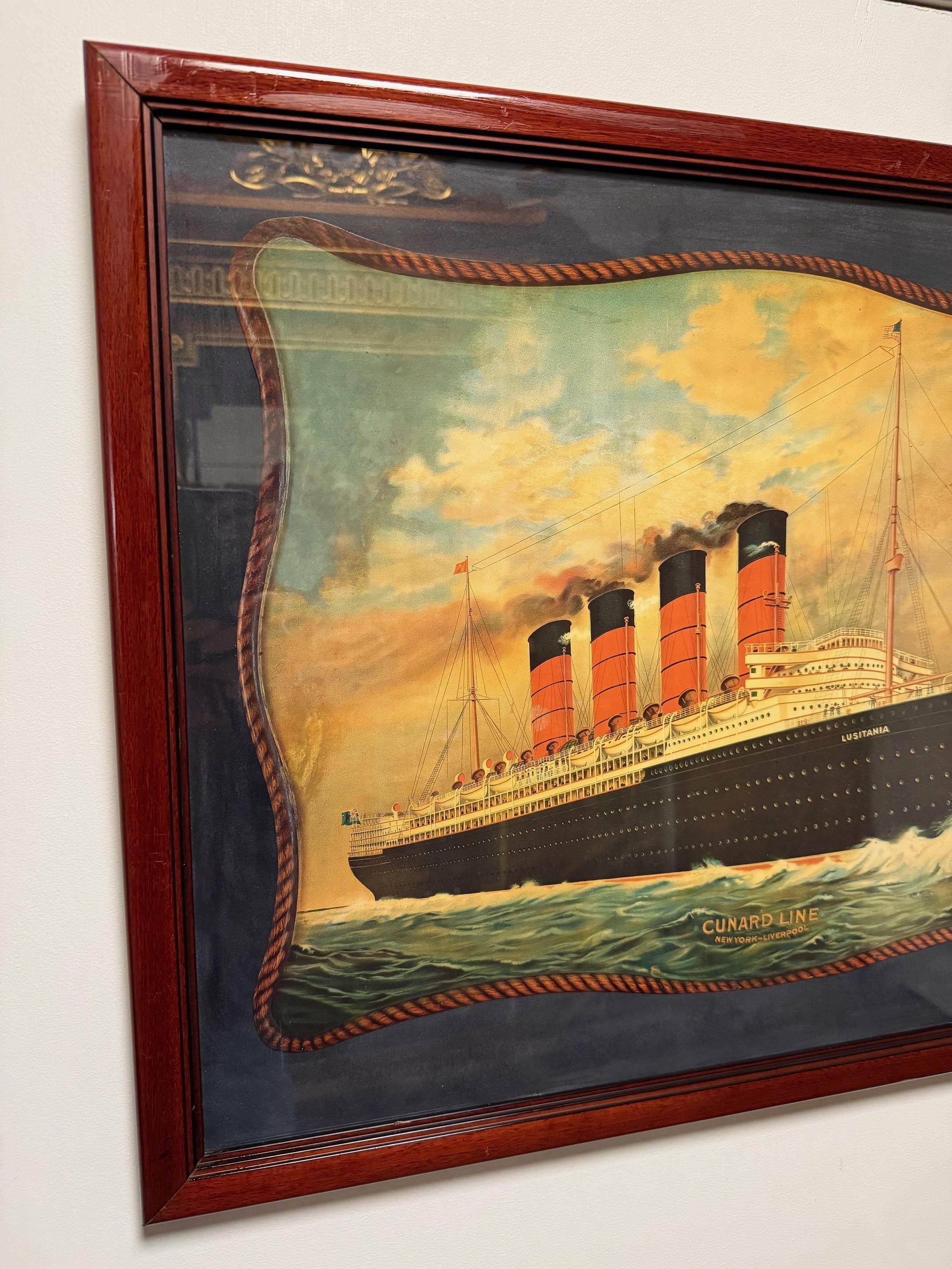 Vintage RMS Lusitania Weißer Star Line gerahmter Druck, Vintage (20. Jahrhundert) im Angebot