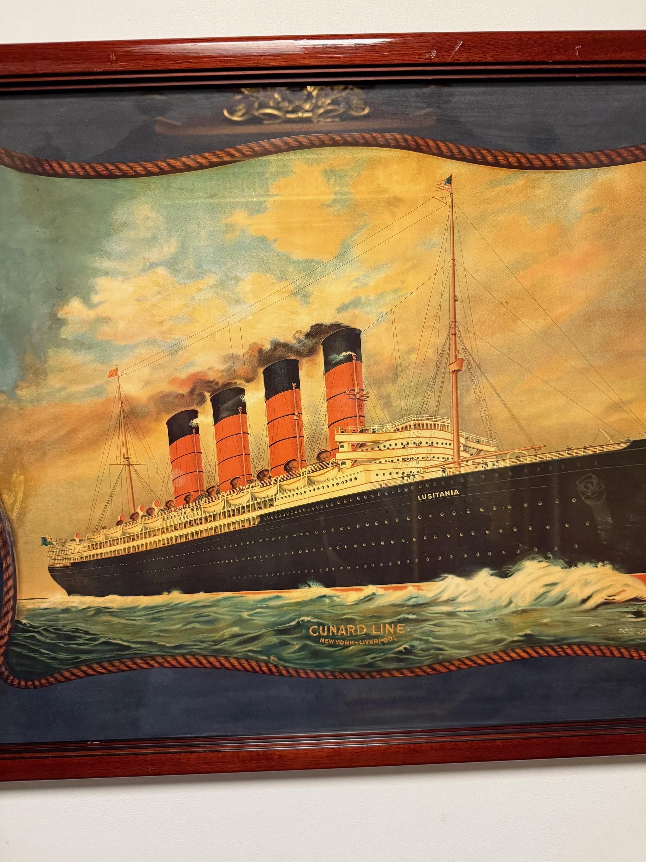 Vintage RMS Lusitania Weißer Star Line gerahmter Druck, Vintage (Holz) im Angebot