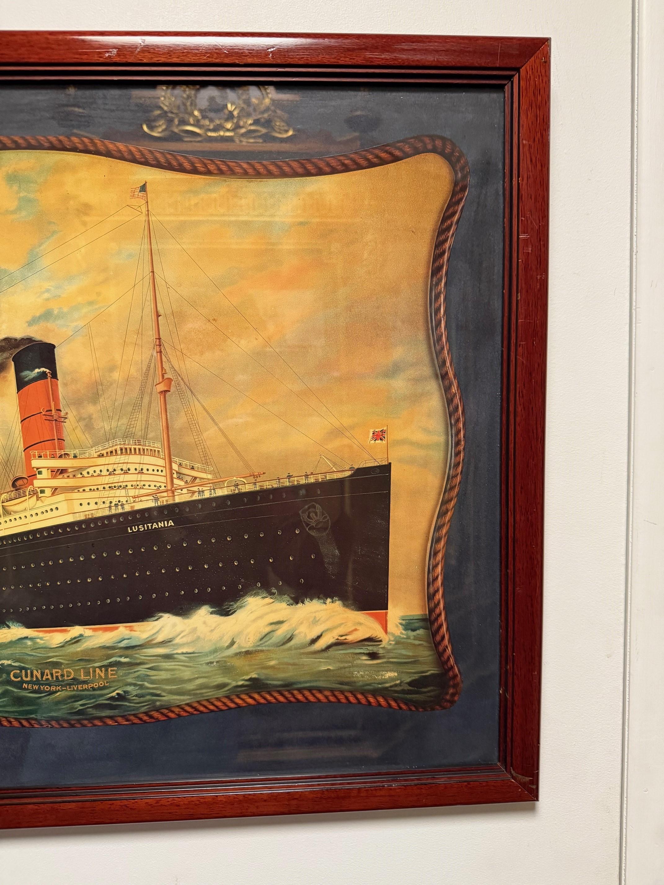 Vintage RMS Lusitania Weißer Star Line gerahmter Druck, Vintage im Angebot 1
