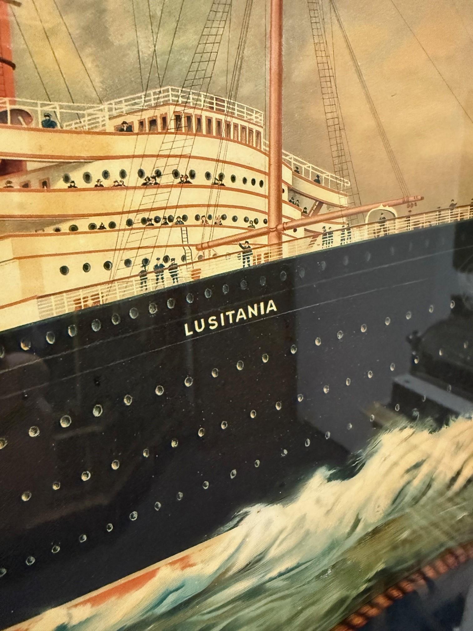 Vintage RMS Lusitania Weißer Star Line gerahmter Druck, Vintage im Angebot 2