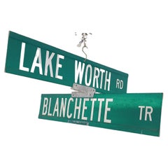Vintage Road or Street Sign from Florida, Lake Worth, Blanchette, U.S.A