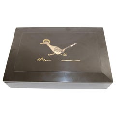 Retro "Roadrunner" Lidded Black Box by Couroc of Monterey California, 1960