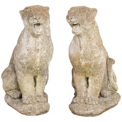 Antique Roaring Panther Garden Statues