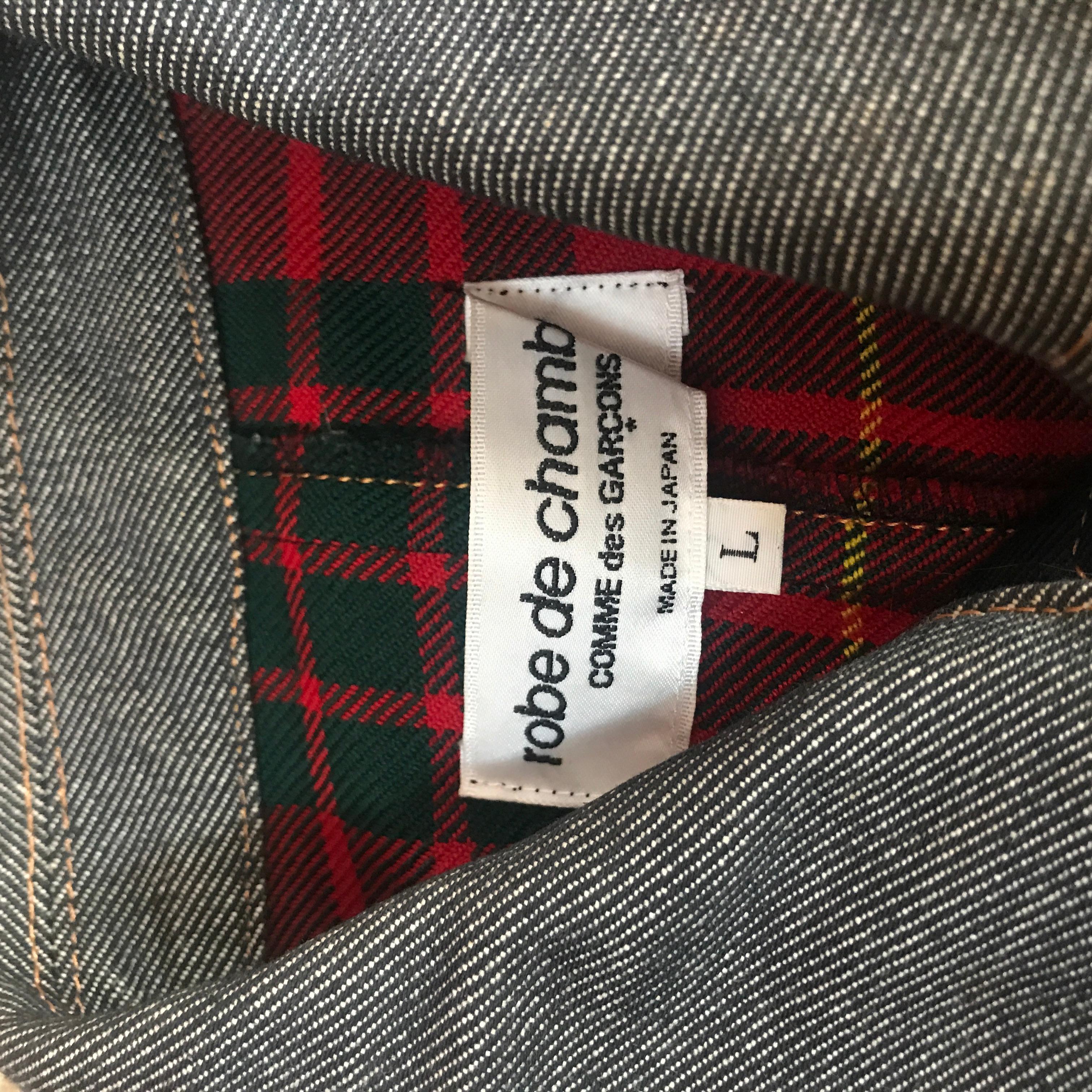 Femenino o masculino Bata de dormir vintage Comme Des Garcón Chaqueta vaquera de tartán, Otoño Invierno 1999