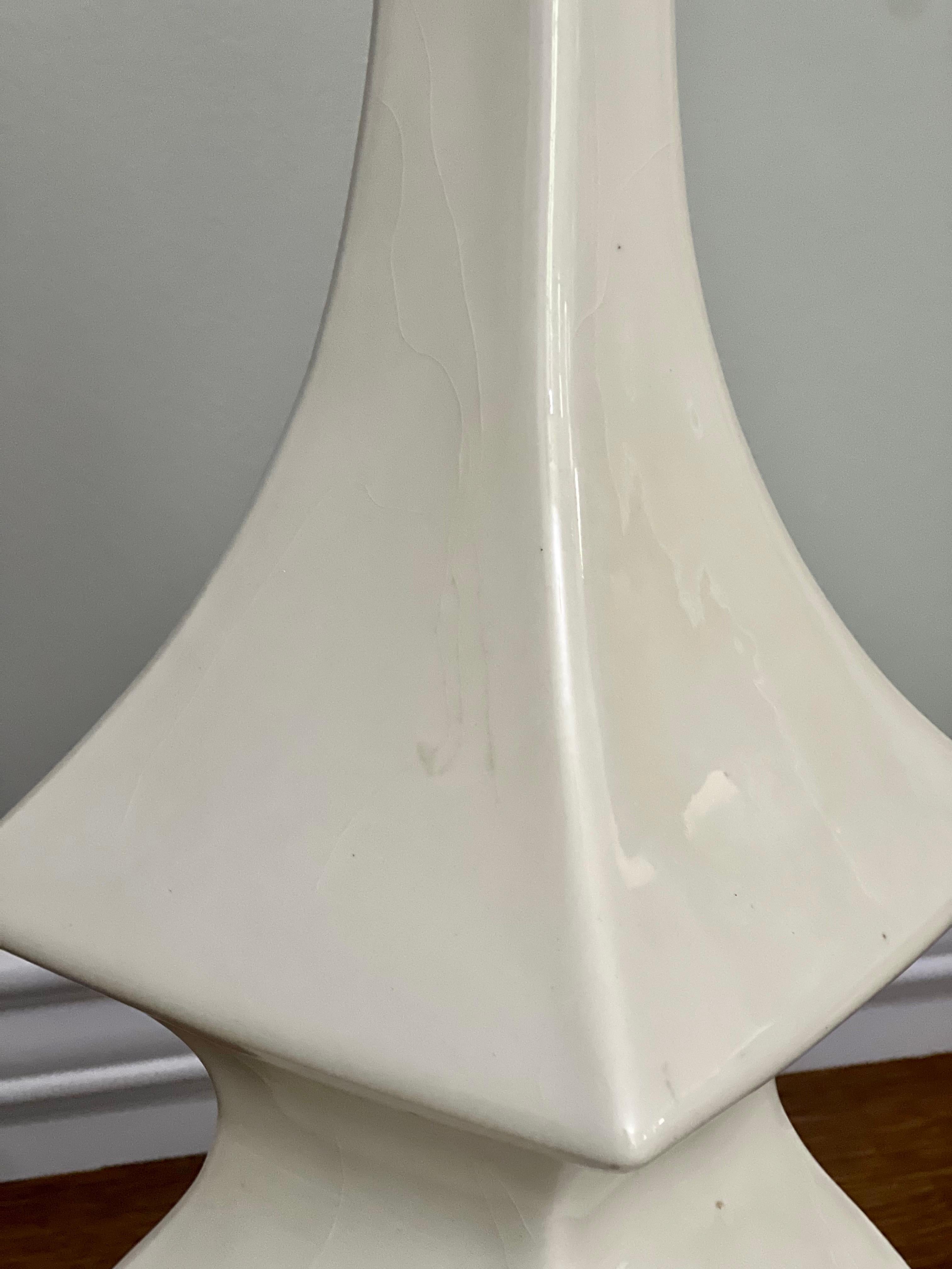 Vintage Robert Abbey Modern White Sculptural Glazed Ceramic Lamps, Pair 6