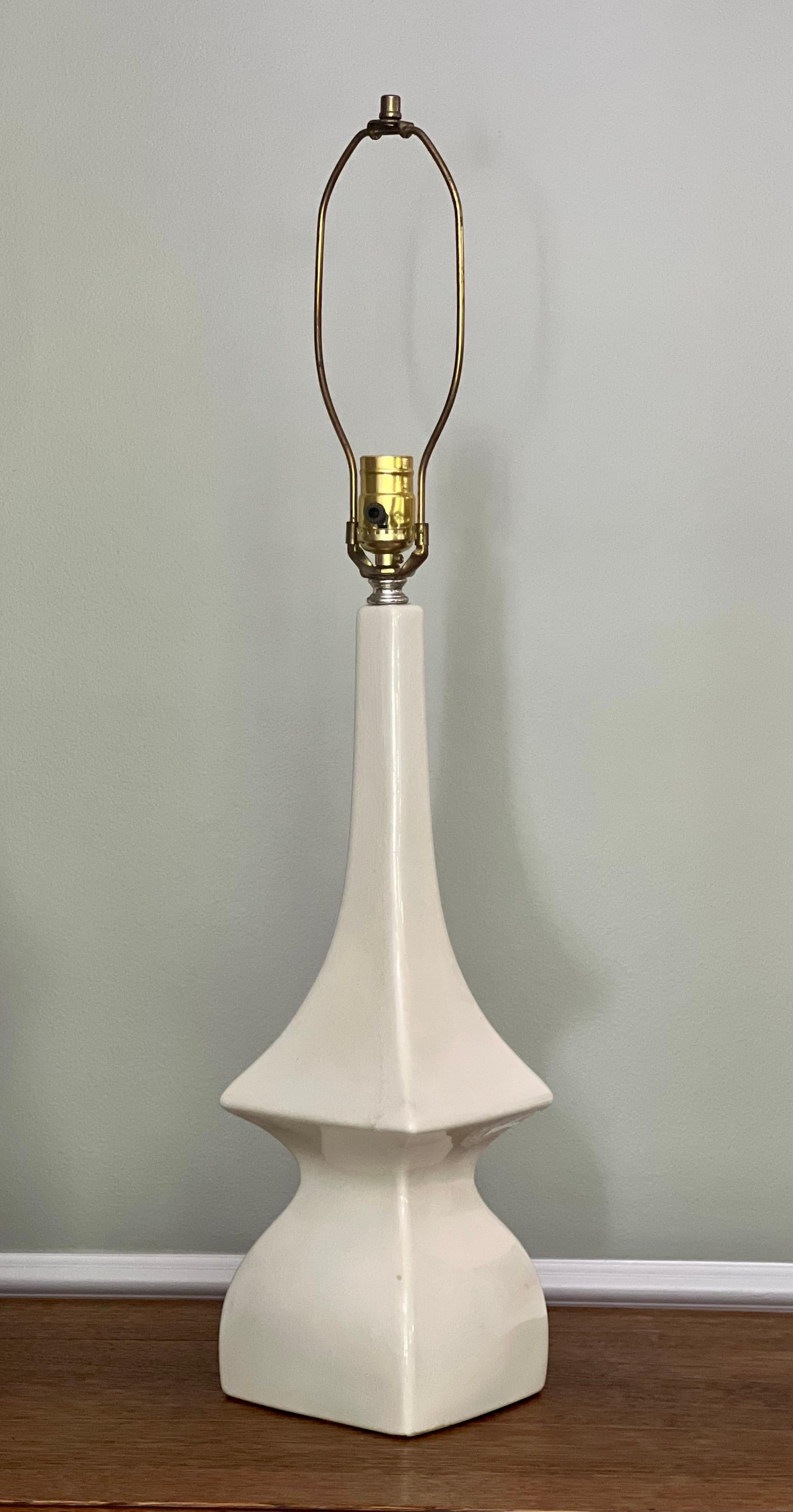 20th Century Vintage Robert Abbey Modern White Sculptural Glazed Ceramic Lamps, Pair
