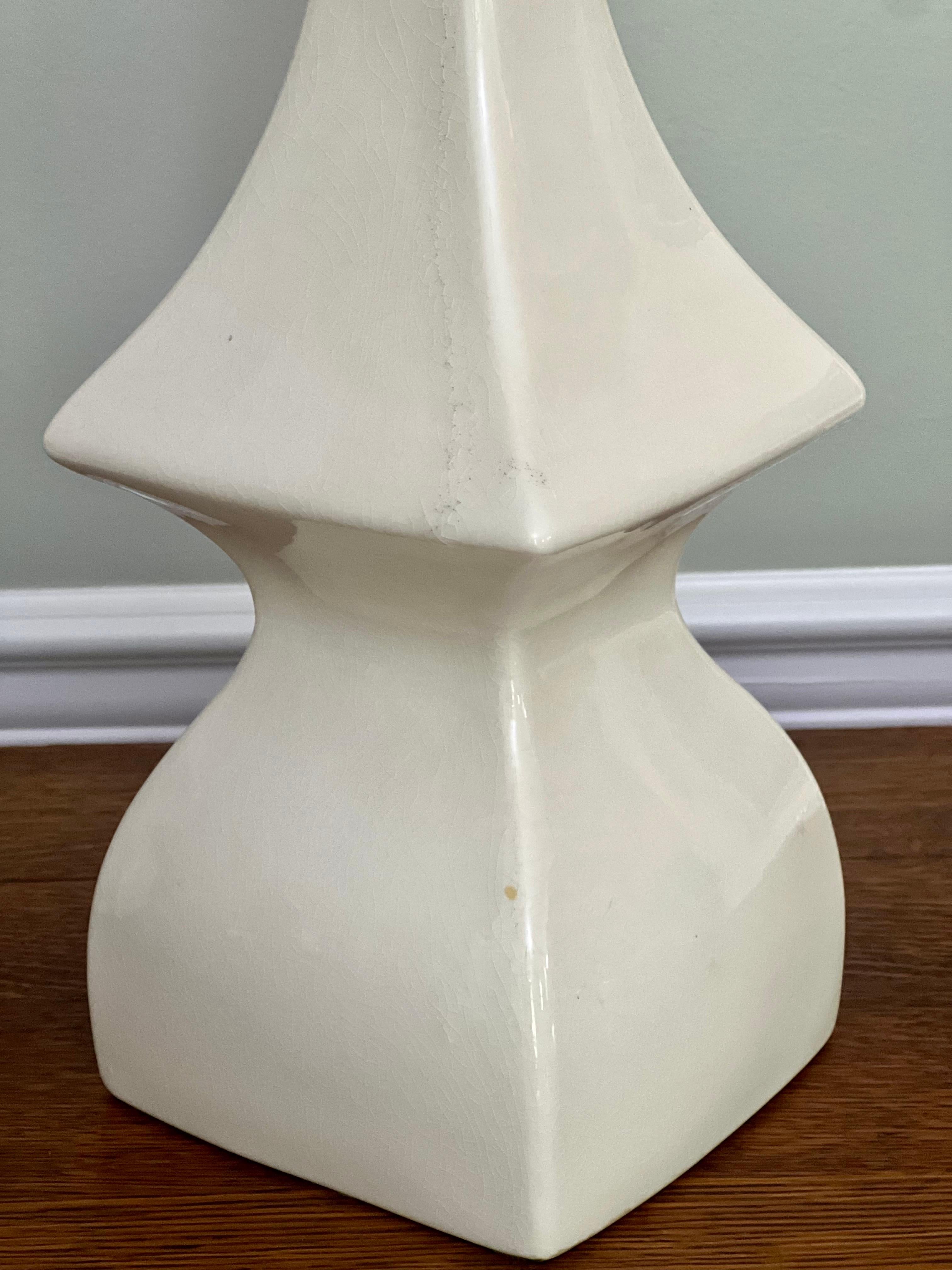 Vintage Robert Abbey Modern White Sculptural Glazed Ceramic Lamps, Pair 1